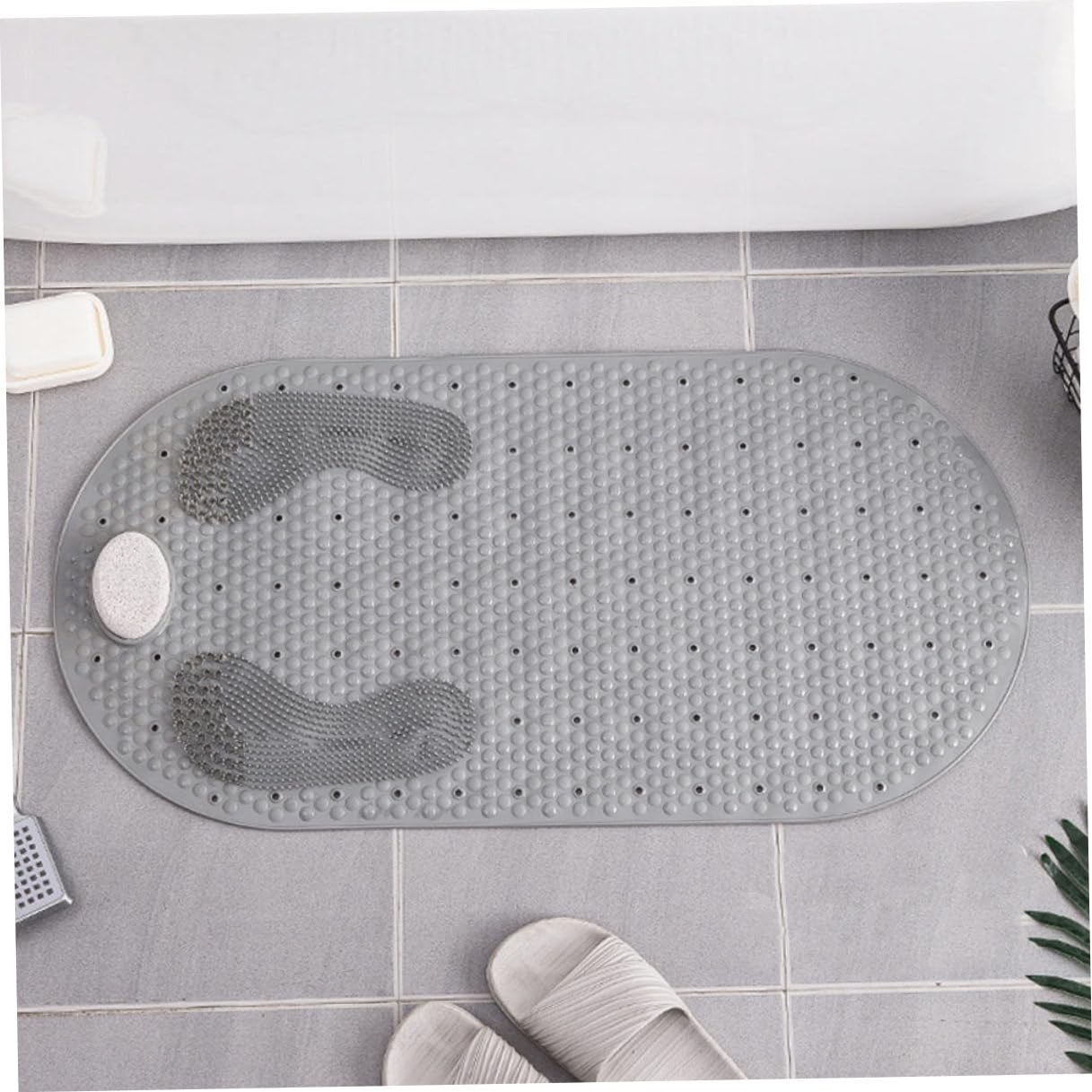 KOMBIUDA Tappetino Antiscivolo Ventose 40x80 Cm Pvc Massaggiante per Piedi Pietra Pomice e Drenaggio per Bagno e Doccia, Fissaggio Stabile per Sicurezza e Igiene Quotidiana