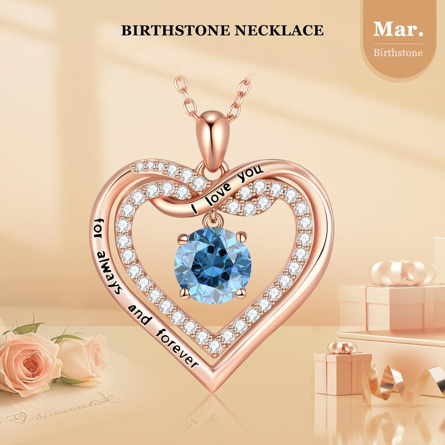 G&GEMSJEW Infinity Heart Birthstone Necklaces for Women, Birthday Jewelry Valentine's Day Gifts for Wife/Girlfriend, Pendant Heart Necklaces Anniversary Christmas for Women Wife Mom Girlfriend Lady - Image 4