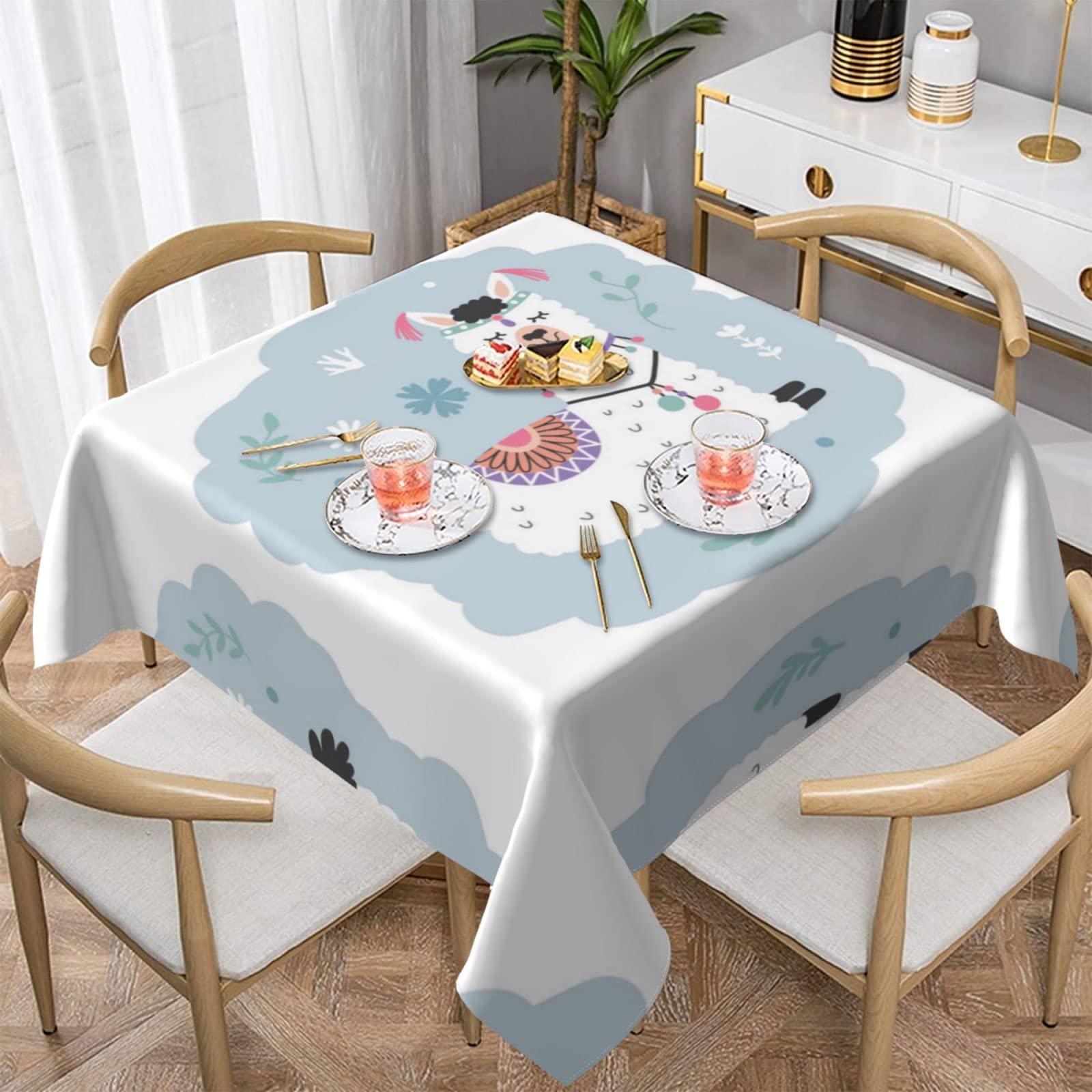 Nappe carrée résistante aux déversements lavable imprimée lama pour fêtes