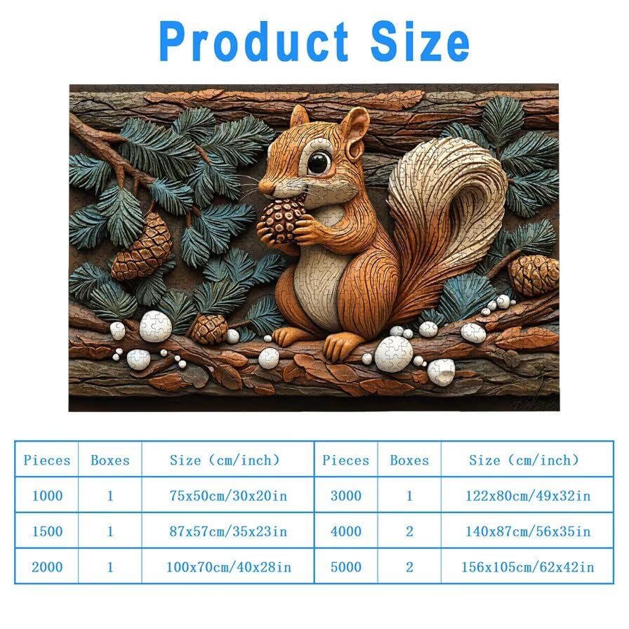 Puzzle 1000 Piezas, Puzzle Ardilla con Caja Regalo, Animal Puzzles 1000 Piezas Adultos, Medidas: 75 x 50 cm, Rompecabezas Adultos de Madera, Rompecabezas para Decoración Hogar, Regalo Mujer, -6550