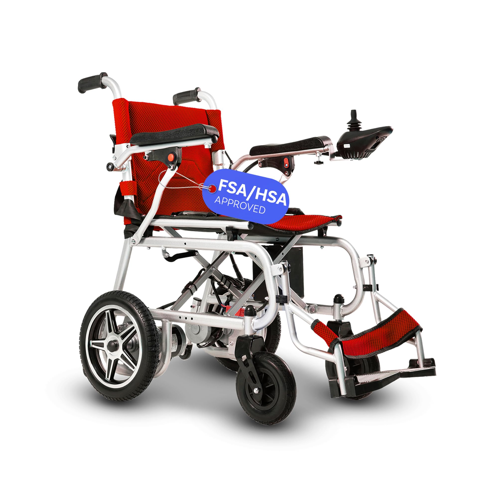 Culver Artemis Pro Lightweight Foldable Electric Wheelchairs for Seniors - 2x250W Motor Power Wheelchair - Travel/User Friendly Electric Wheelchairs for Seniors, Long Range Electric Wheelchair, Red