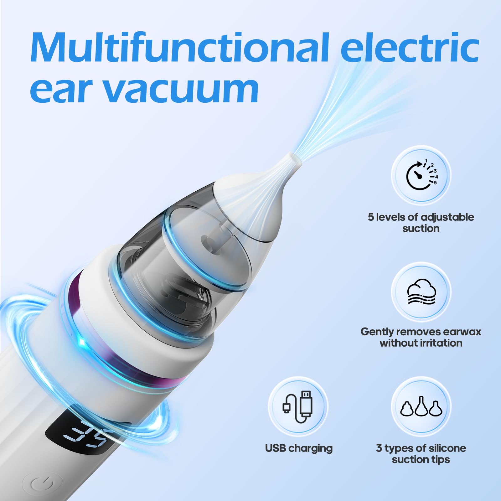 Ohrenschmalz Sauger, Sicheres und Weiches 360 Grad Spirale Silikon Ear Cleaning kit Ersatzköpfen, Geeignet für Kinder und Menschen