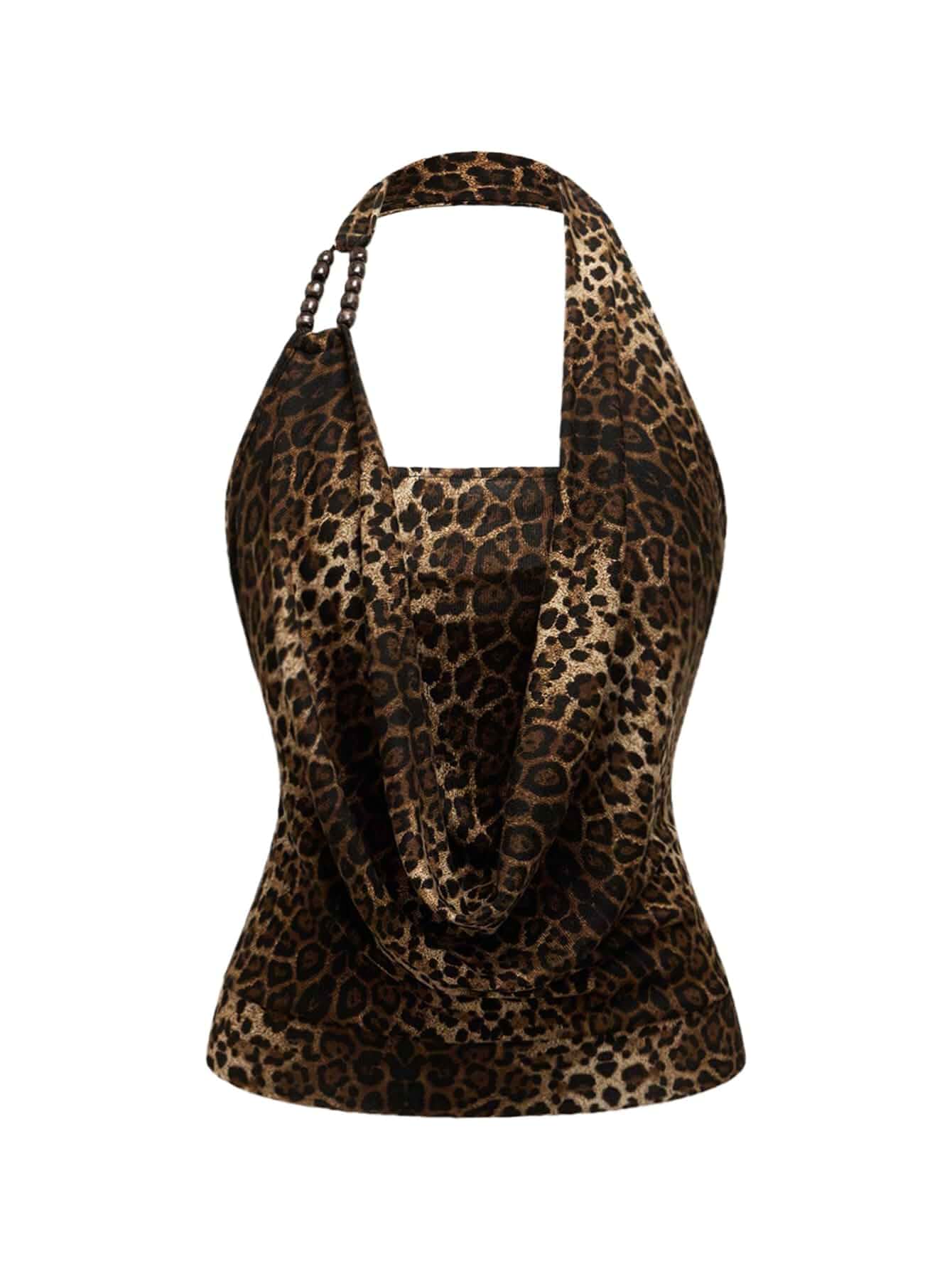 Floerns Women's Summer Y2k Draped Front Cowl Neck Going Out Halter Tops Beaded, Backless, Clubbing, Summer, Sleeveless Tank Tops, Concert Outfits, Date Night Tops