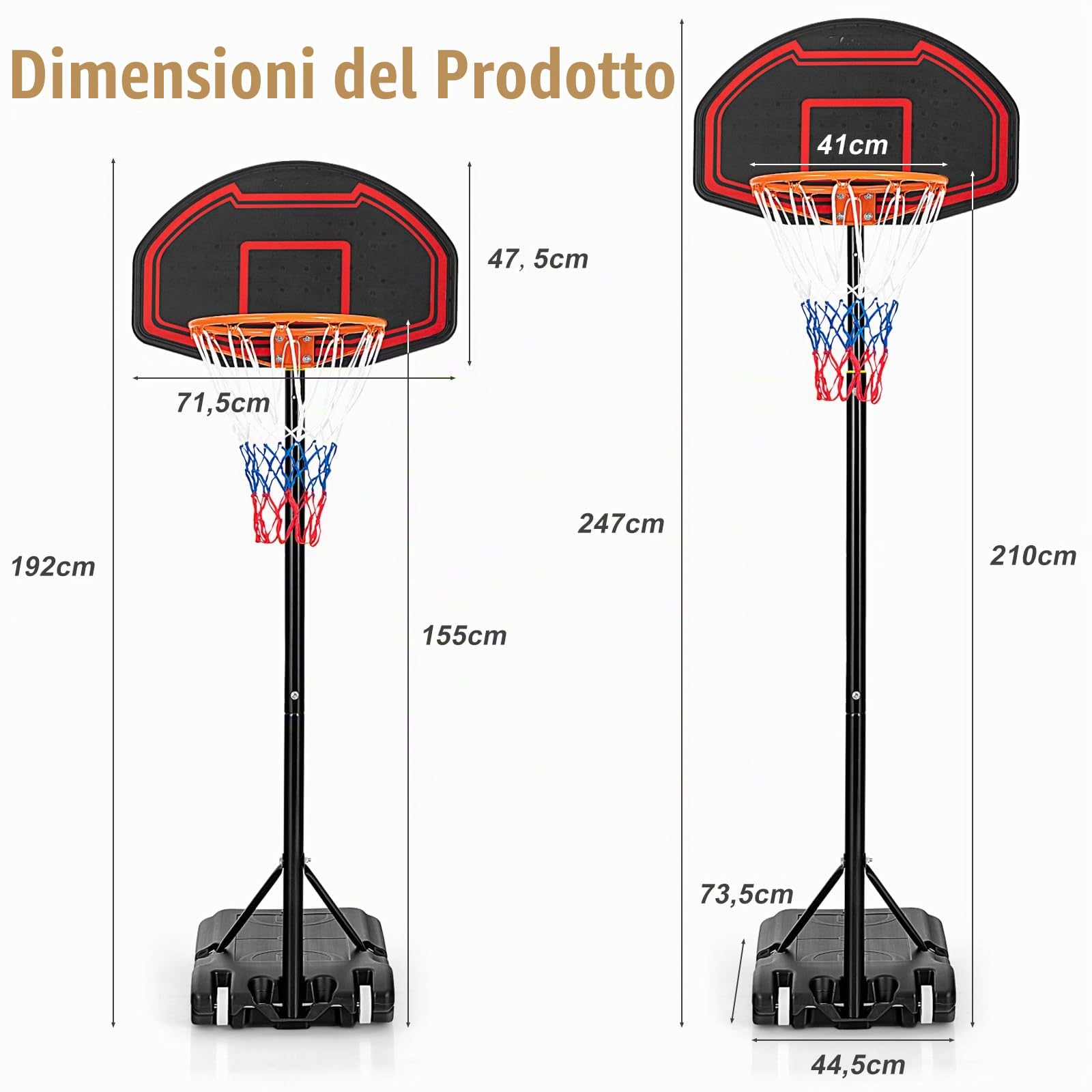 KOMFOTTEU Canestro Basket Esterno HDPE, Altezza Regolabile 5 Livelli