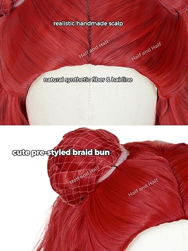 Vista 101 de Pelucas de sirena para niños y niñas, 21 pulgadas de largo, rizadas, color rojo oscuro, peluca de onda de sirena con clip de estrella de mar