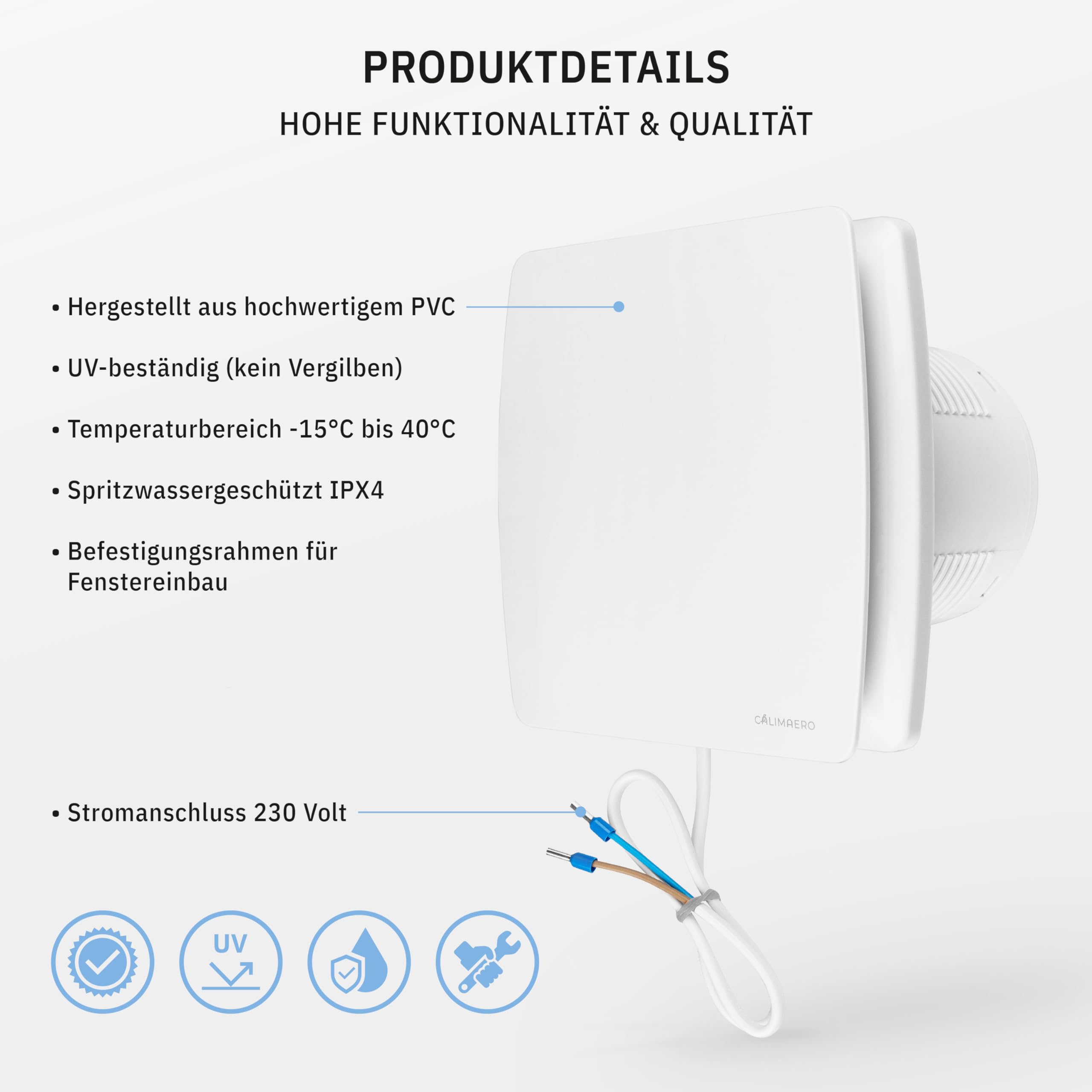 BREEZE Badlüfter 100mm Mit Nachlauf Und Rückstauklappe, Badlüfter Mit Feuchtigkeitssensor, Energieeffizient, Leise, Kunststoff 12 W, 95m³/h, 32db, Ipx4