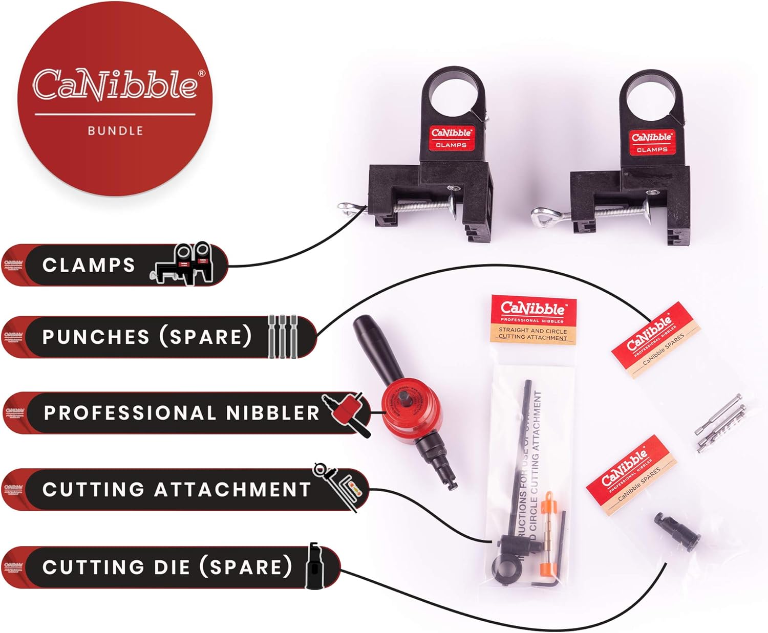 Flash Deals - 60% OFF CaNibble Bundle - Nibbler, 2 Bench Mounting Clamps, 3 Punches, 1 Die & FREE Circle Cutting Attachment. Australian Made One-Day Sale: Up to 70% Off CaNibble Bundle - Nibbler, 2 Bench Mounting Clamps, 3 Punches, 1 Die & FREE Circle Cutting Attachment. Australian Made