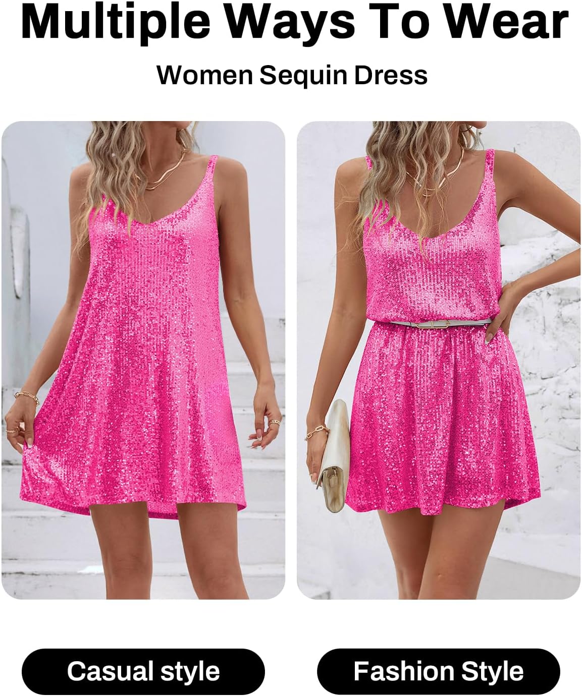 Women's Sequin Dress for Women Sparkly Glitter V Neck Shift Cocktail Disco Outfit Party Club Night Out Mini Dresses - Image 4
