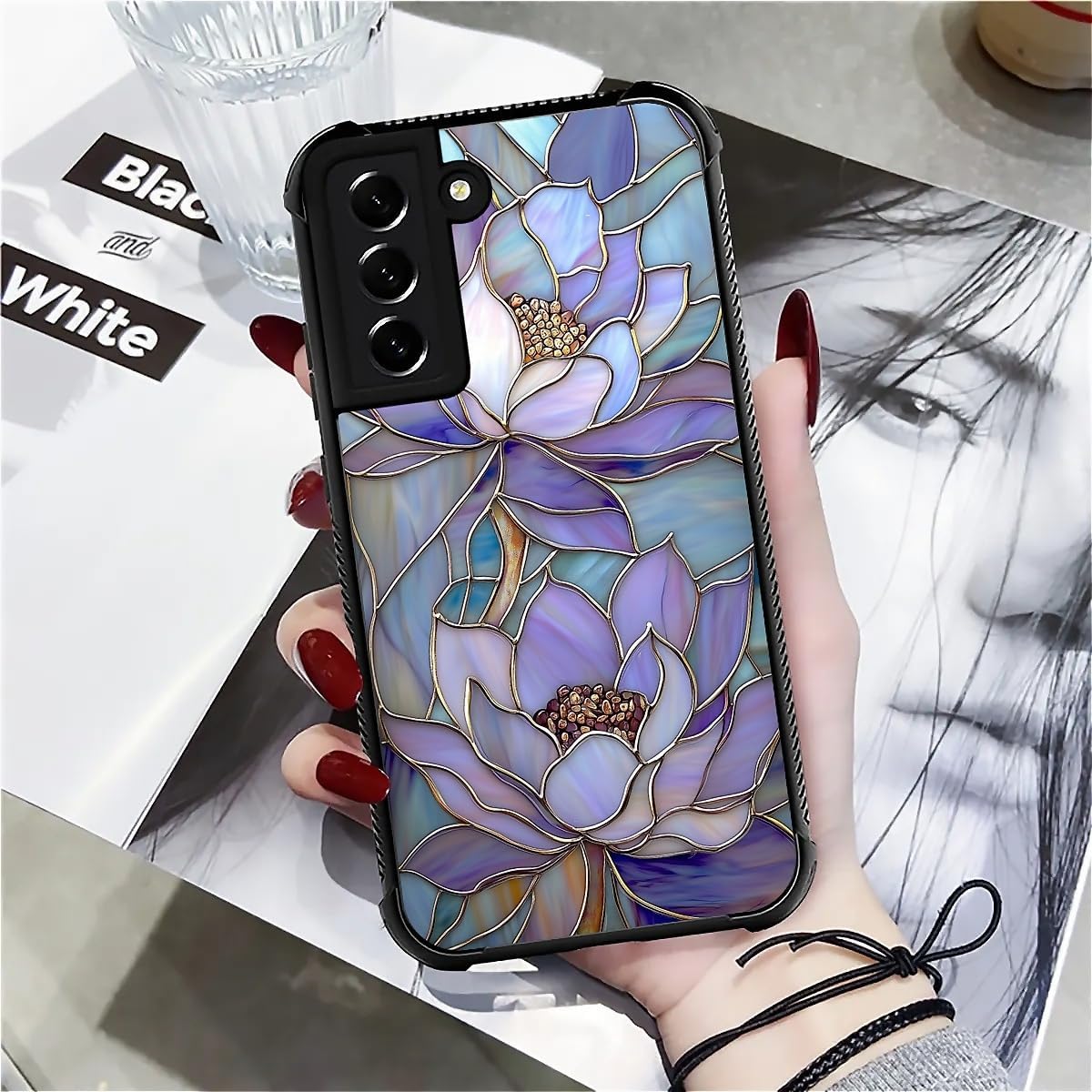 Case for Samsung Galaxy S22 Plus | Shockproof 4 Corner Air Cushion + Soft TPU Bumper with Anti-Slip Grip & Stylish Pattern for Men Boys & Woman Girls | Abstract Lotus Flower Stained Glass - Image 7