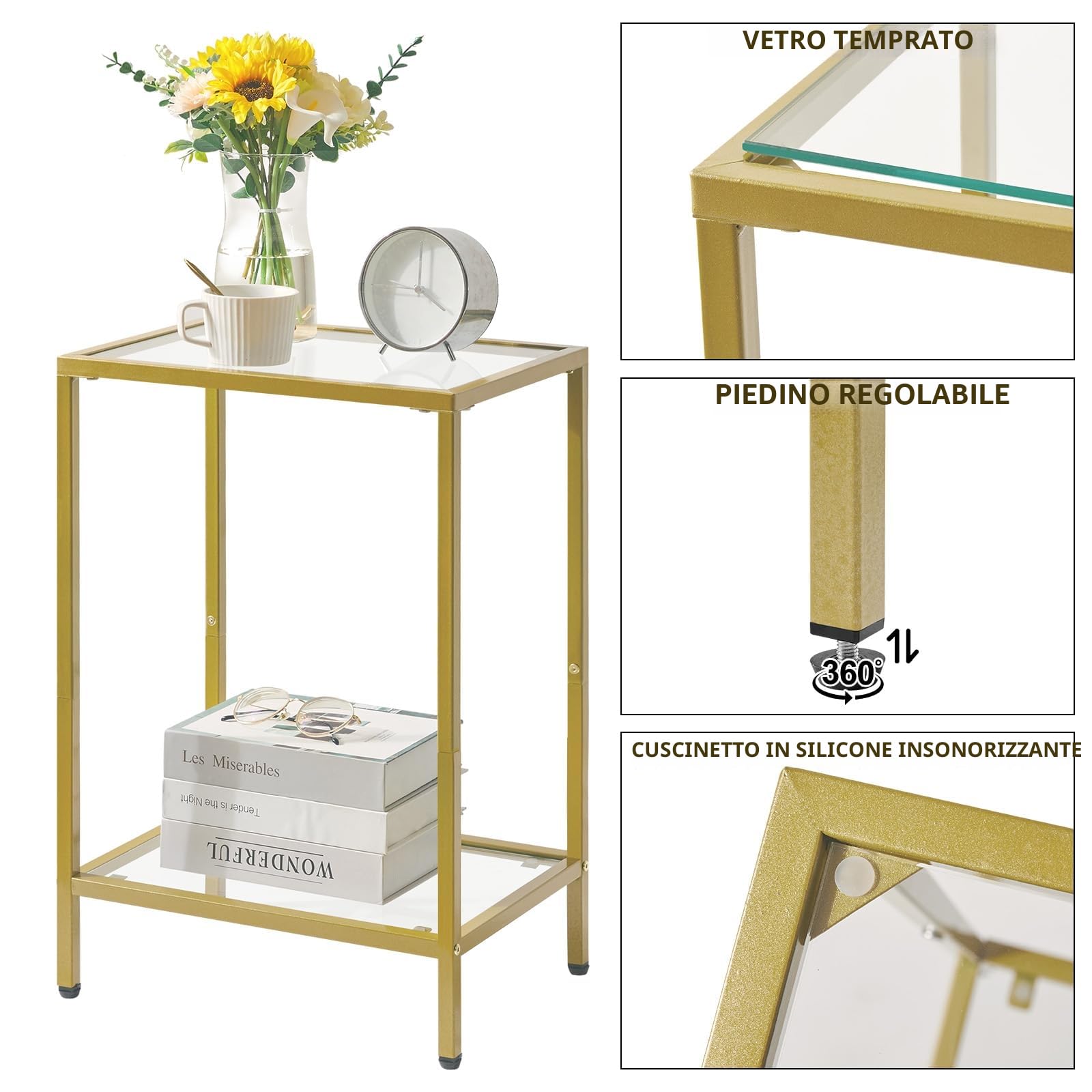 YMYNY Tavolino d’Appoggio, Tavolini Bassi, Tavolino Porta Telefono, Tavolino Lato Divano, Comodino Porta Lampada, per Studio Ufficio Corridoio Soggiorno, 38×28×56CM Dorato HGD002G