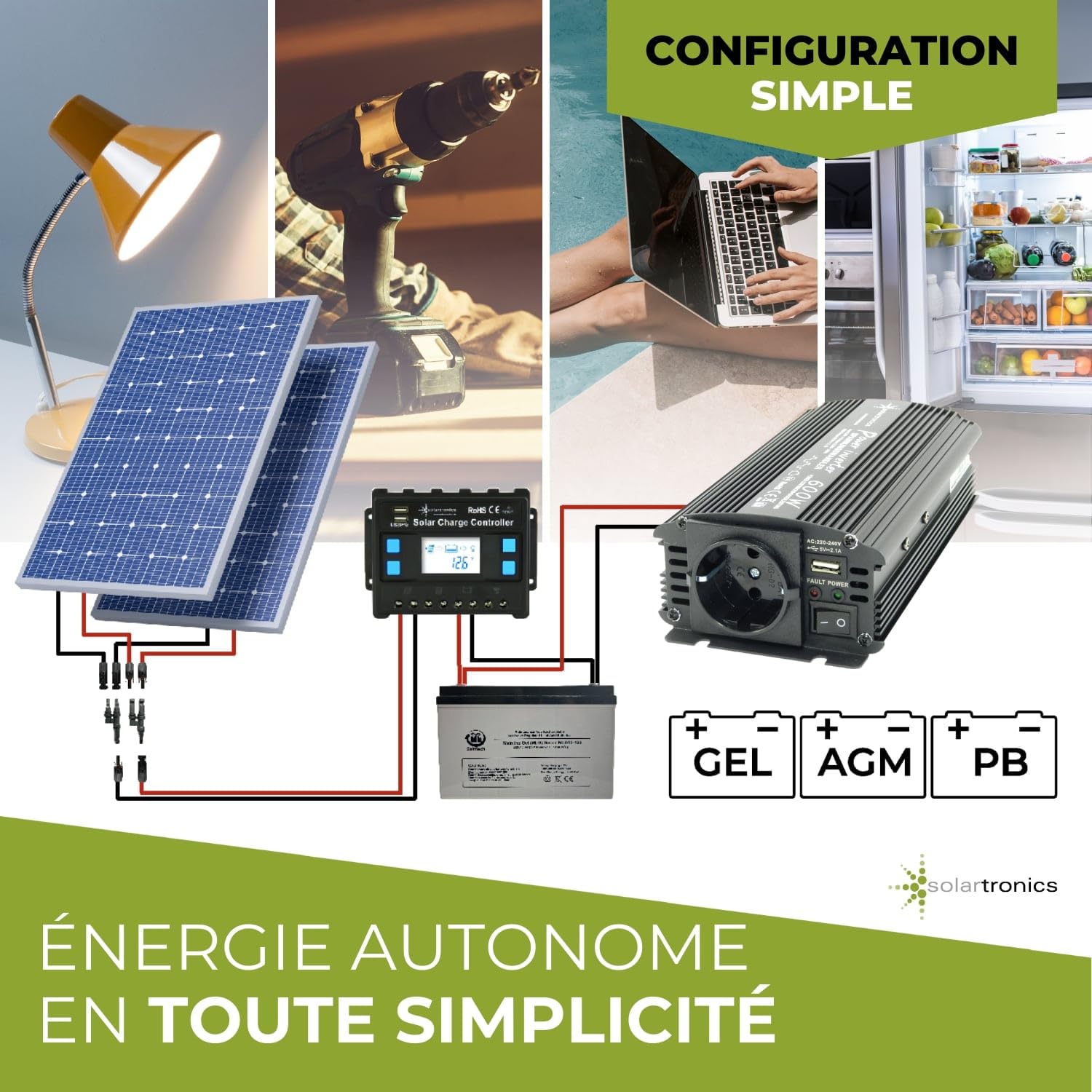 Solartronics Convertidor de Voltaje NM600 12V a 230V, 600W Continuo, 1200W Potencia Maxima, Onda Sinusoidal Modificada con Enchufe Schuko Puerto USB, Carcasa de Aluminio, Negro