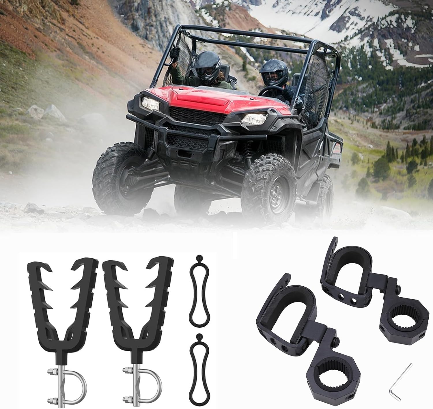 KEMIMOTO ATV Hunting Tool Holder, Bow and Tool Rack with Rubber Straps Compatible with ATV Mobility Scooter Hunting Bike Shooting Carts