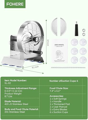 Miniatura 8 de Máquina cortadora de verduras comercial, cortadora manual de frutas, máquina de cortar patatas 0-0.4 pulgadas0.000-0.394 in de grosor ajustable,