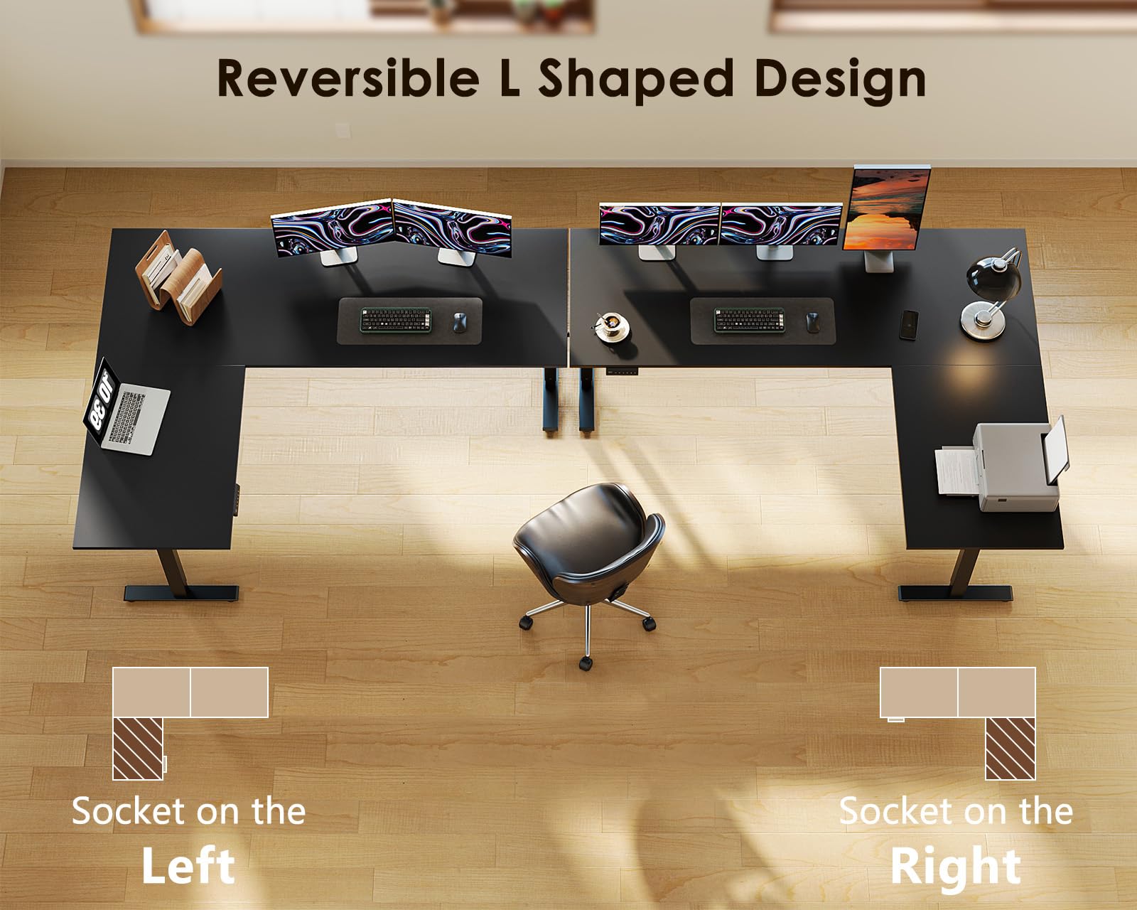 OffiGo 63 Inch Reversible L Shaped Electric Standing Desk Height Adjustable Corner Stand up Desk Ergonomic Large Lift — view 4