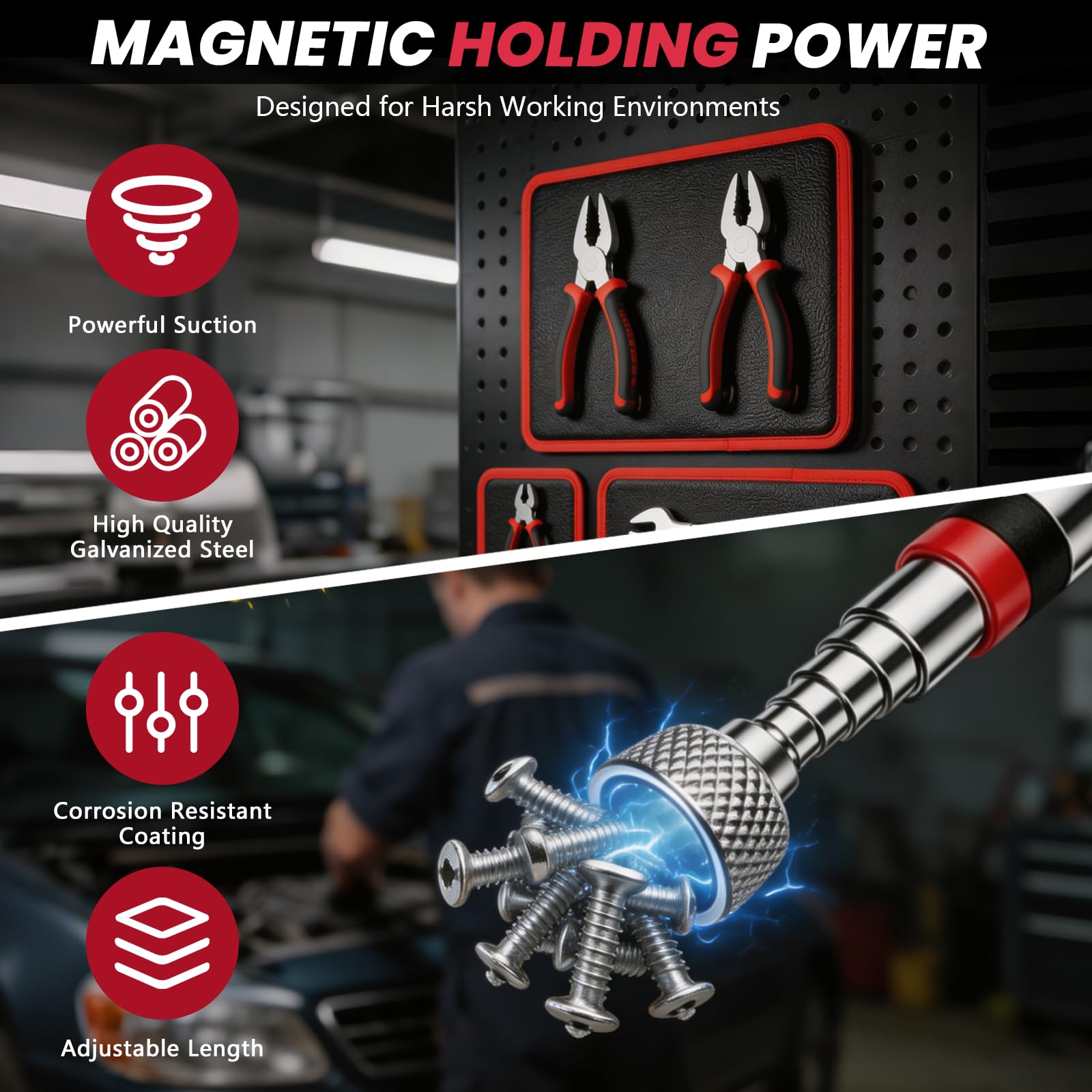 BRGD 3 Diverse Misure Supporto Magnetico Flessibile, Tappetini Magnetici per Attrezzi con 4 Magneti Telescopici per Recuperare Piccoli Oggetti, Chiavi e Ricambi Auto