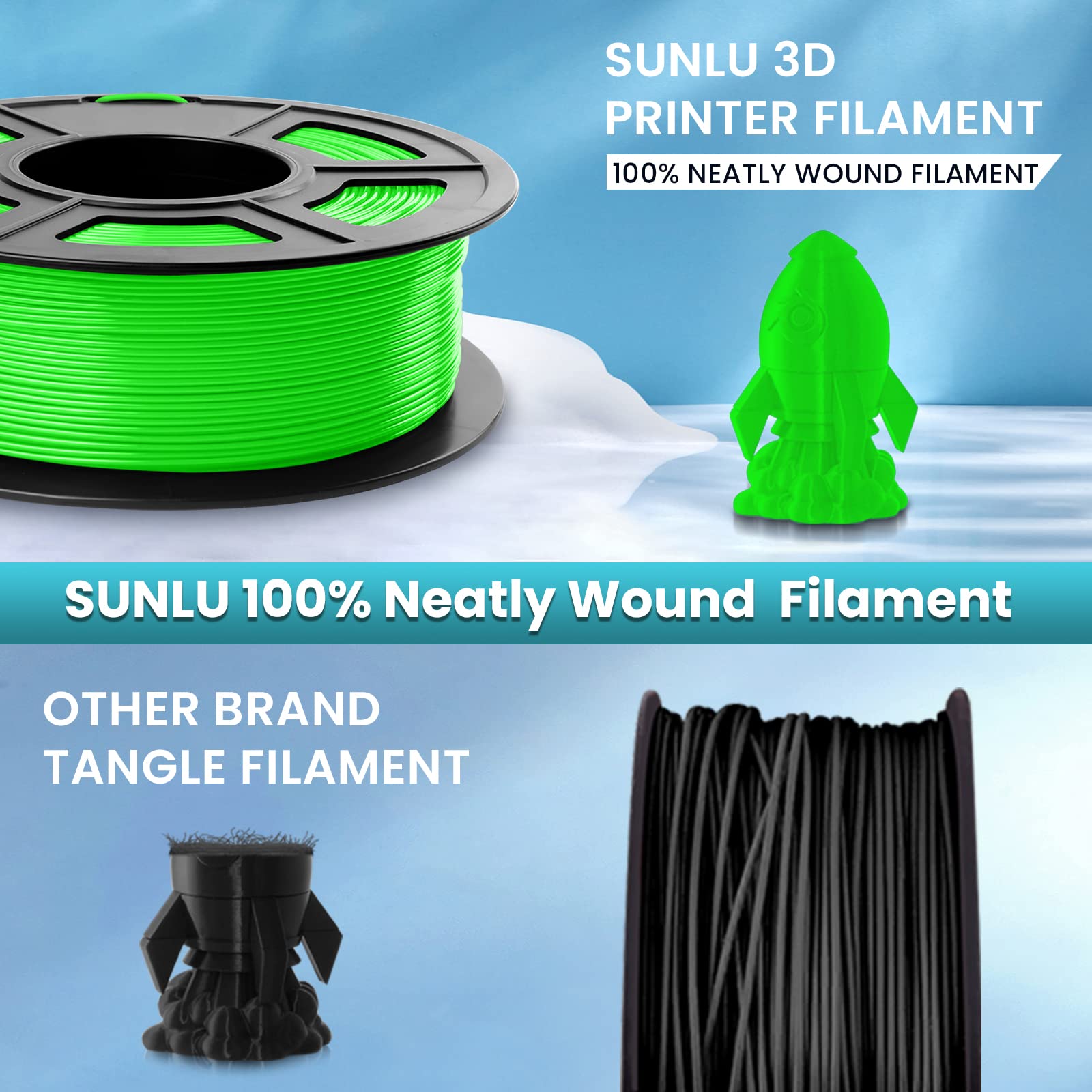 SUNLU PETG 3D Printer Filament, 3D Printing PETG Filament 1.75 mm, Strong 3D Filament, 1KG Spool (2.2lbs), Green