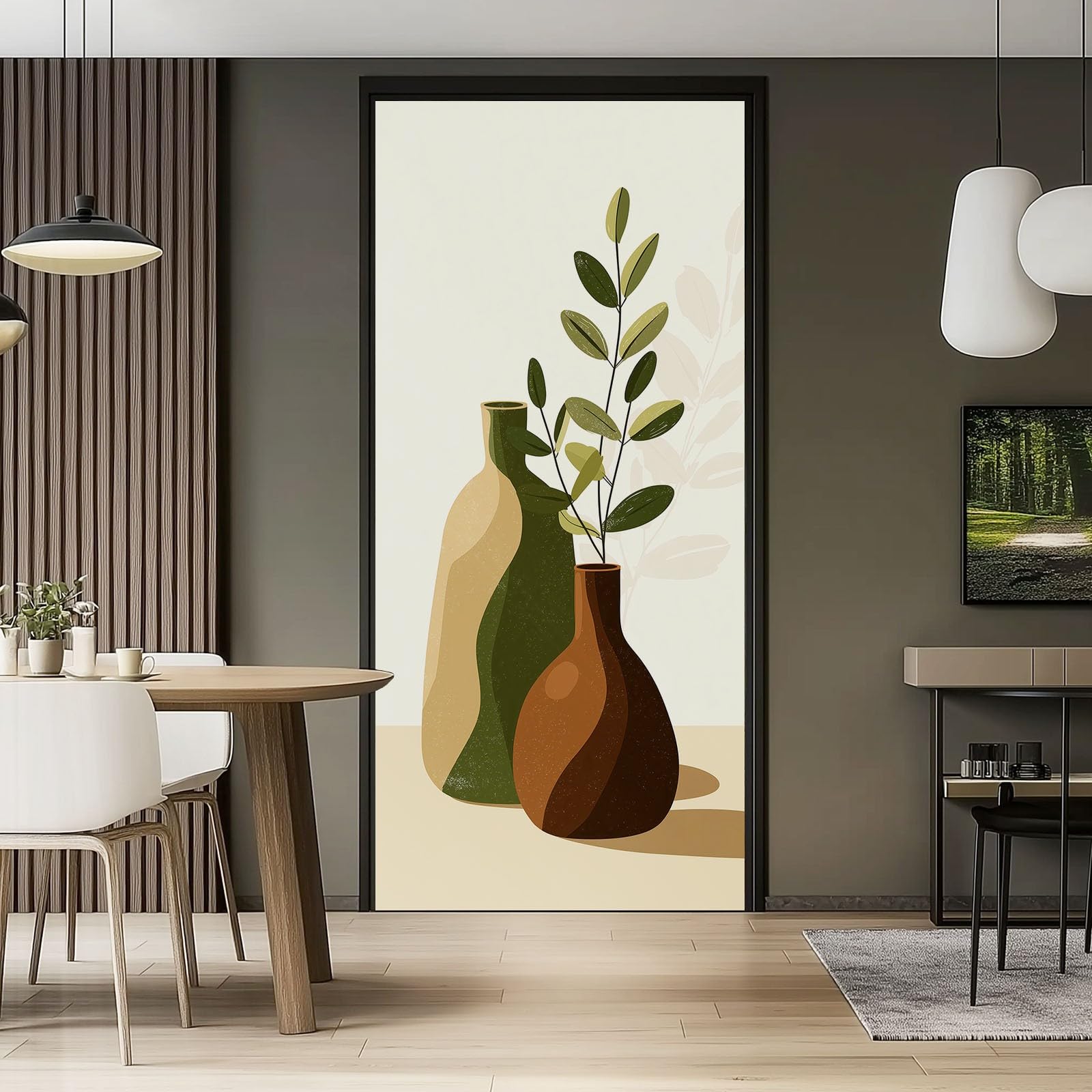 Proste rośliny, samoprzylepna naklejka na drzwi, 80 x 210 cm, wazon, liście, wodoodporna tapeta na drzwi z folii samoprzylepnej, beżowa, plakat DIY, tapeta na drzwi, do pokoju dziecięcego, kuchni