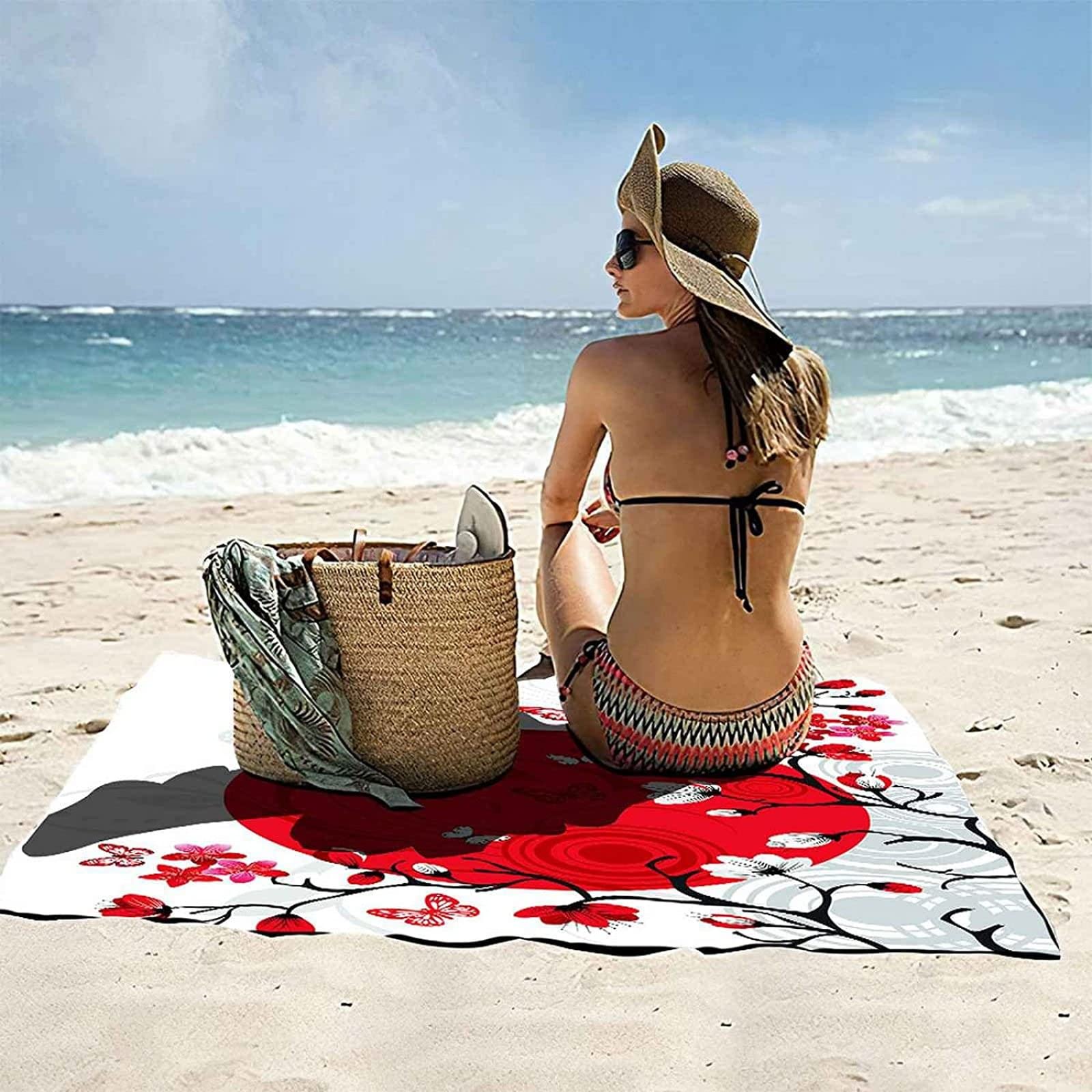 Serviette De Plage Microfibre Sakura Japonais 3D - 70x150 Cm - Anti-Sable & Séchage Rapide - Idéale Piscine, Voyage, Yoga - 4