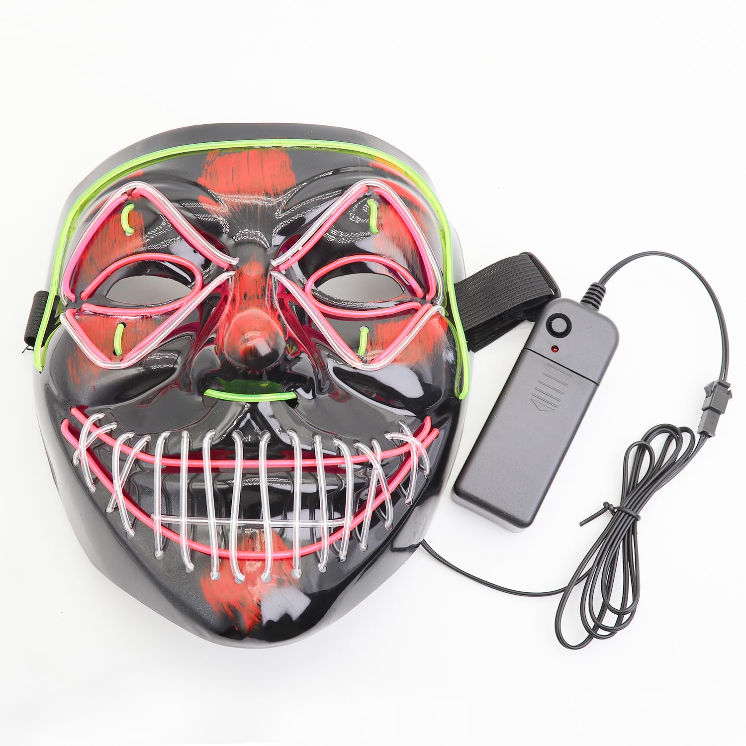 Halloween Mask with LED Lights - Scary Light-Up Mask for Costume Parties Cosplay, Masquerade & Carnival Festivals (black C)
