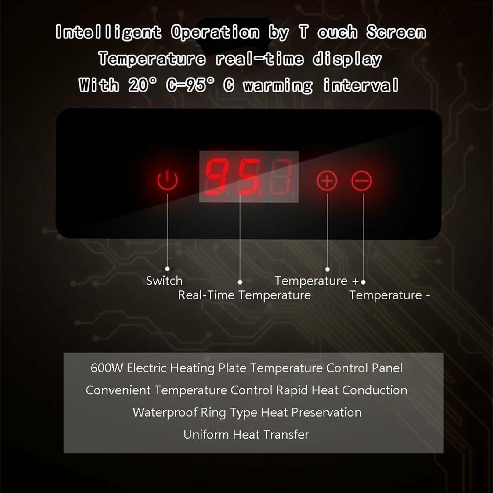 Bandeja Isotérmica Comercial para Alimentos, Placa Calentadora Eléctrica De Acero Inoxidable De 9 litros con Vidrio Templado Y Ventana De Visualización, Calentador Hidráulico .Single Grid