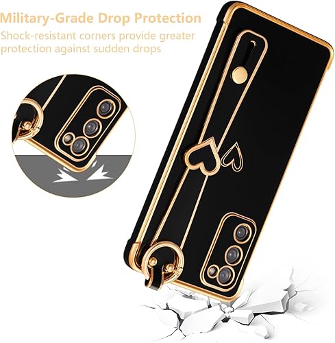 Vista 277 de ZTOFERA Funda para Samsung Galaxy S22 Plus 5G con correa para la muñeca, bonito borde chapado de lujo, patrón de corazones de amor para niñas y Azul