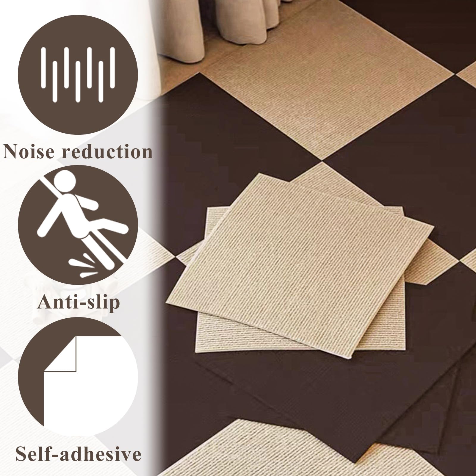 Selbstklebende Teppichfliesen, 30 Stück, 30 x 30 cm, rutschfeste Quadrate, Bodenbelag für Schlafzimmer, Wohnzimmer, Büro – 3 Farben zum Abdecken von Flecken