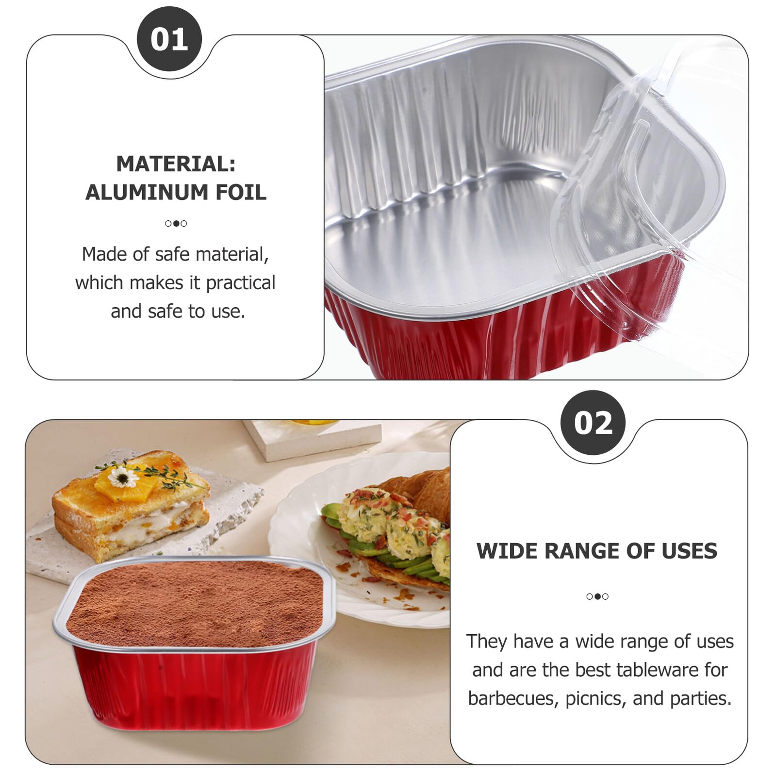 Ipetboom Set 40 Scatole in Alluminio per Dolci 300ml Coperchio Alto, Resistenti al Calore, Impilabili, Adatte per Forno, Microonde, Friggitrici ad Aria, per Barbecue, Picnic e Feste