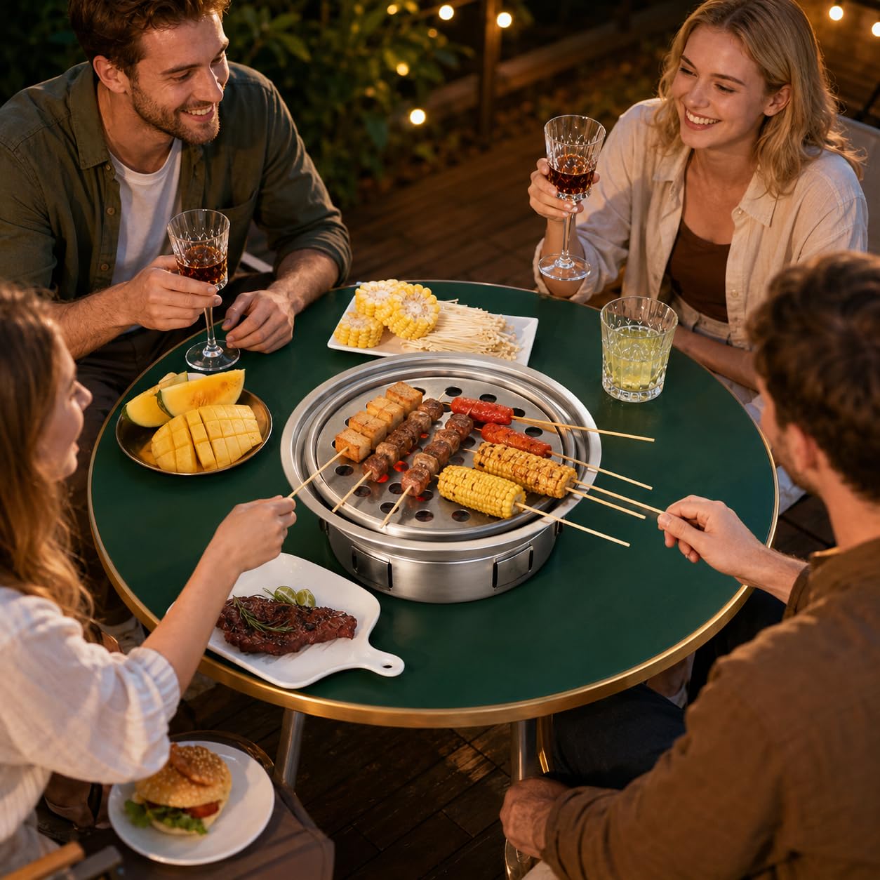 Barbacoa Carbón Portátil, Parrilla Acero Inoxidable Camping, Mini Barbacoa Humareda, Estufa Té Exterior, 40cm