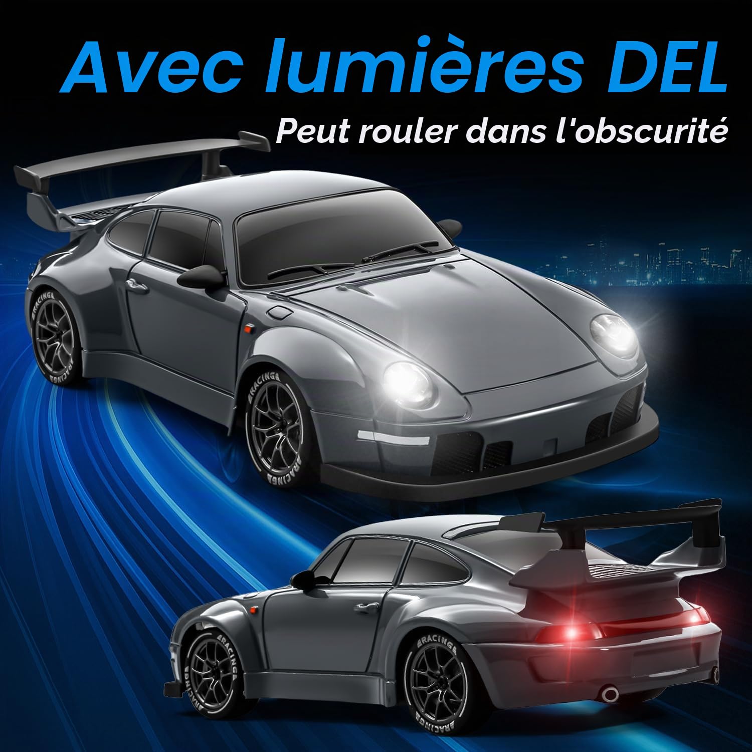 Voiture Télécommandée Drift pour Enfant, 1:24 25KM/H 4WD Voiture Télécommandée RC Drift Car pour Adulte Débutant, Gris