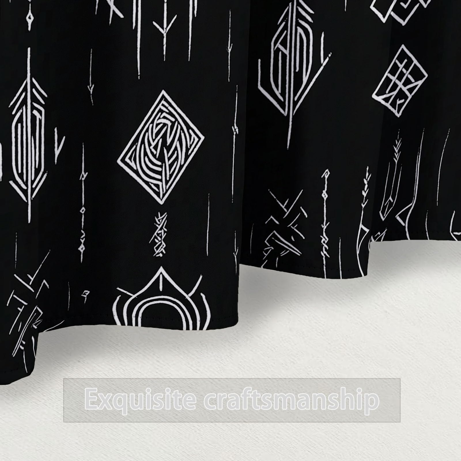 Cortina con Ojales Negro Estampado para Sala de Estar habitación de niñas y niños Tradicional Runas Vikingas Cortinas Estampadas 140An x 145Al cm (2 Paneles) Cortinas Opacas