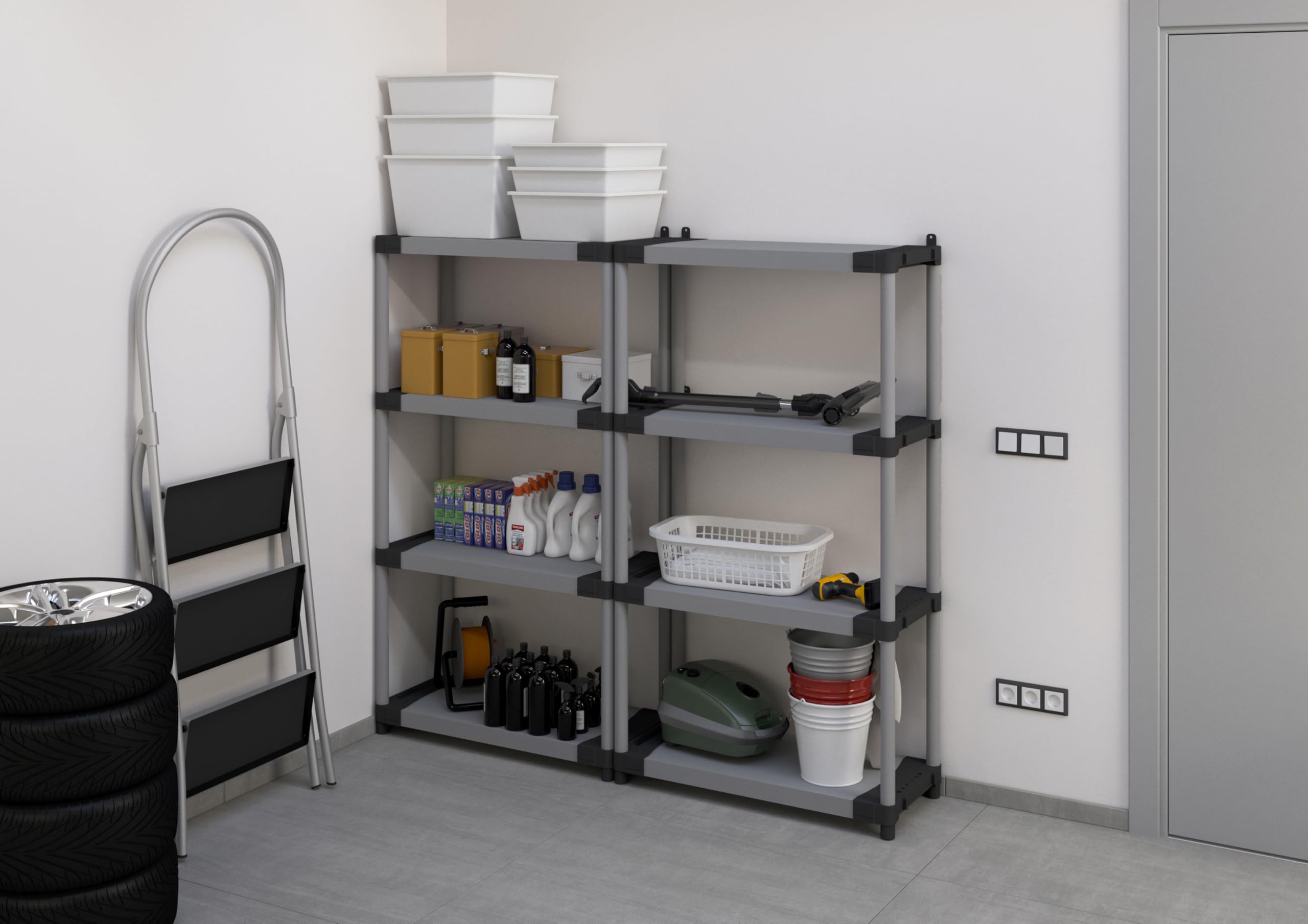 Adventa: Estantería de Resina de PVC y PP, 4 estantes, fácil de Montar, Modular System, Resistente, Apta para ambientes Interiores y Exteriores, 80 x 40 x 165 cm