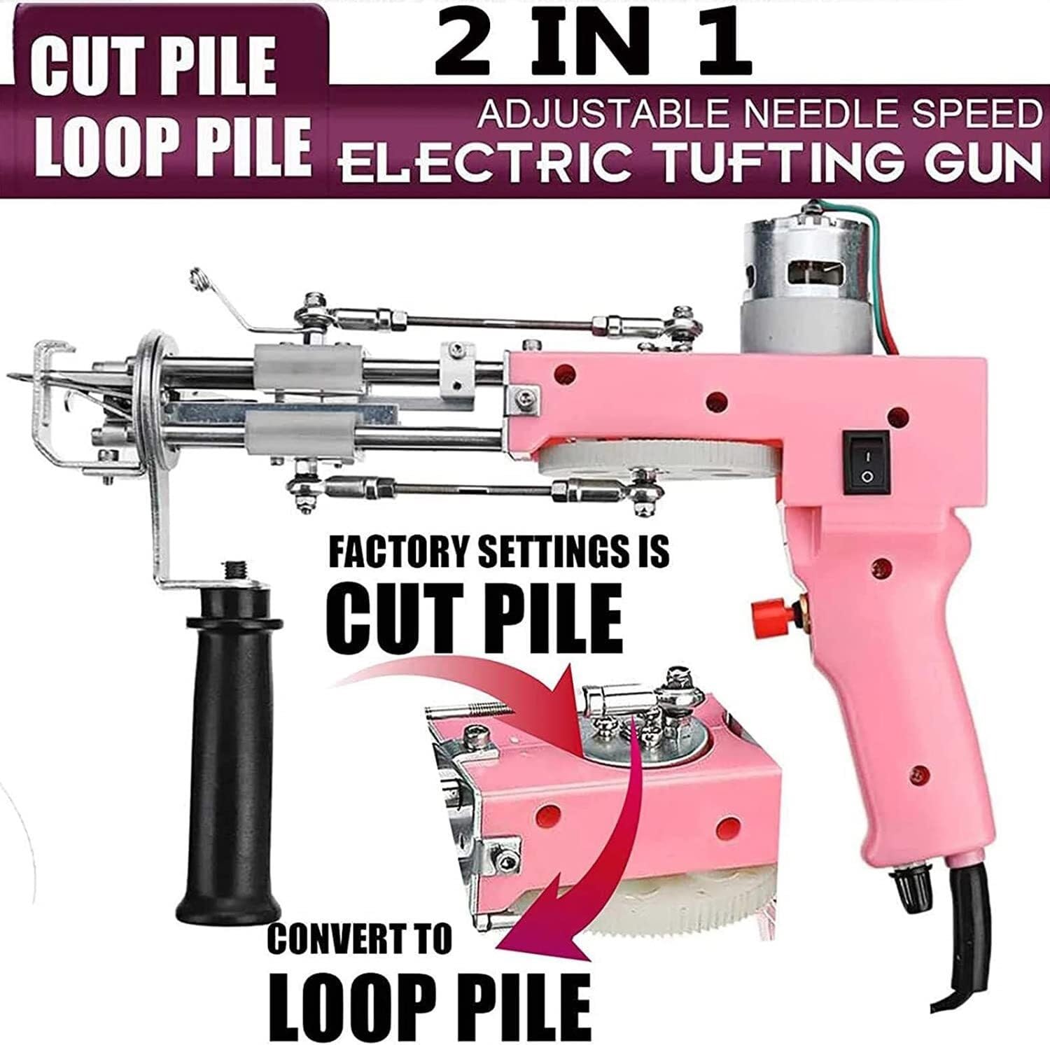 Kit de pistola de copetudo, máquina eléctrica 2 en 1 para tejer alfombras, herramienta de bordado para proyectos de arte, 220 V