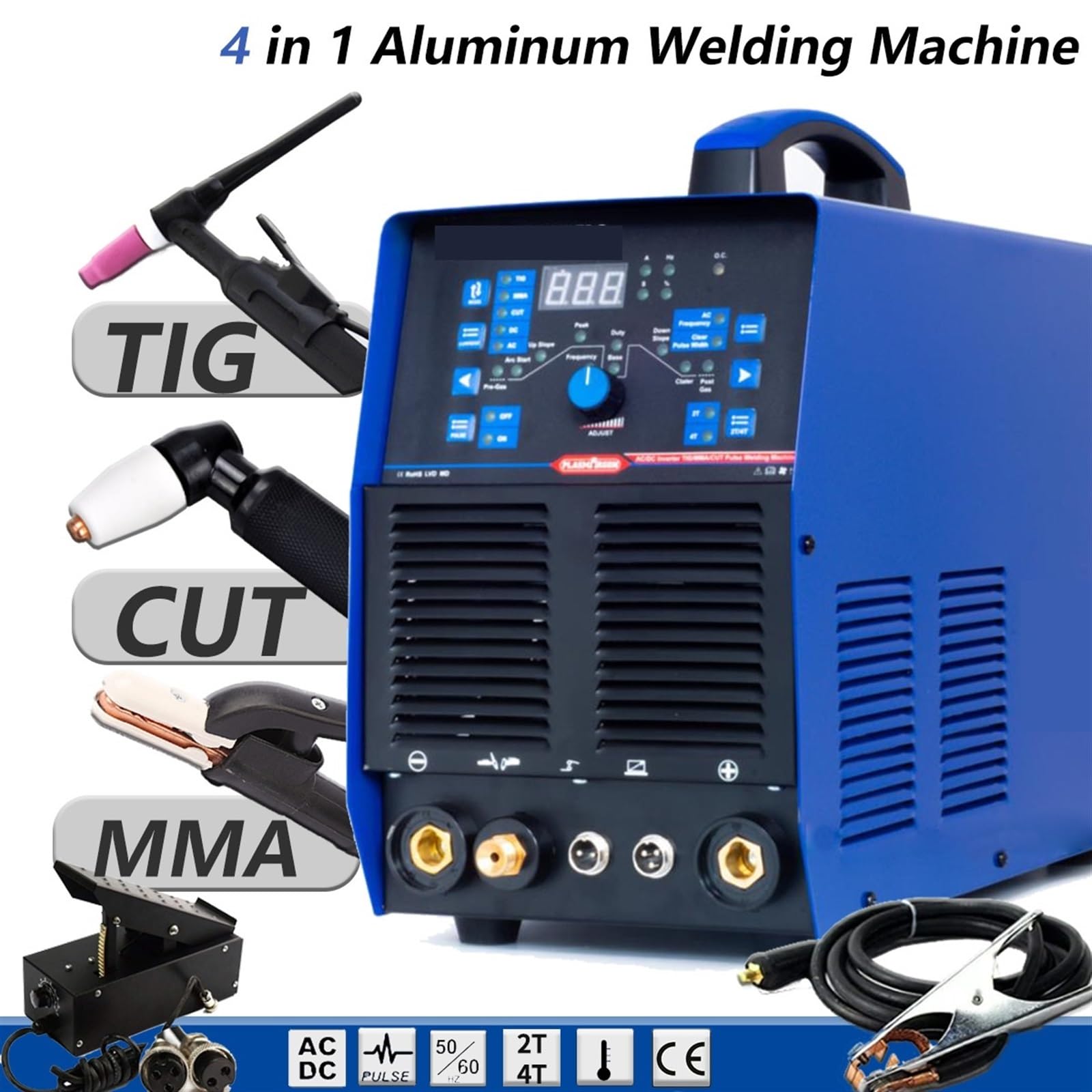 Aluminiowa spawarka TIG ac/dc Pulse 5 w 1 spawarka inwertorowa półautomatyczna spawarka bez gazu