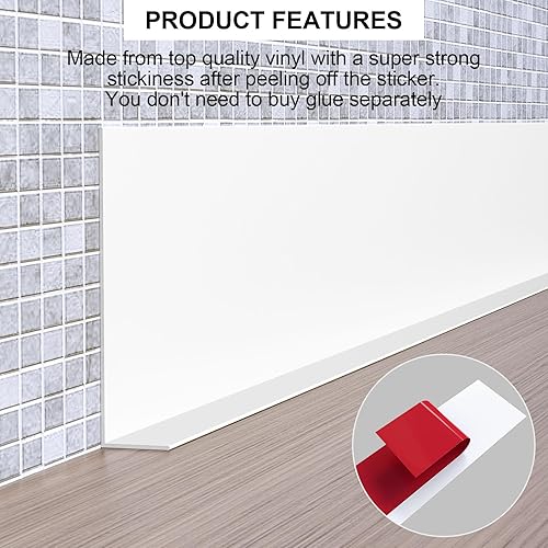 Miniatura 6 de Jaspond Base de pared de vinilo flexible para zócalo, 5 pulgadas x 20 pies, moldura de goma para despegar y pegar, base de pared de goma autoadhesiva