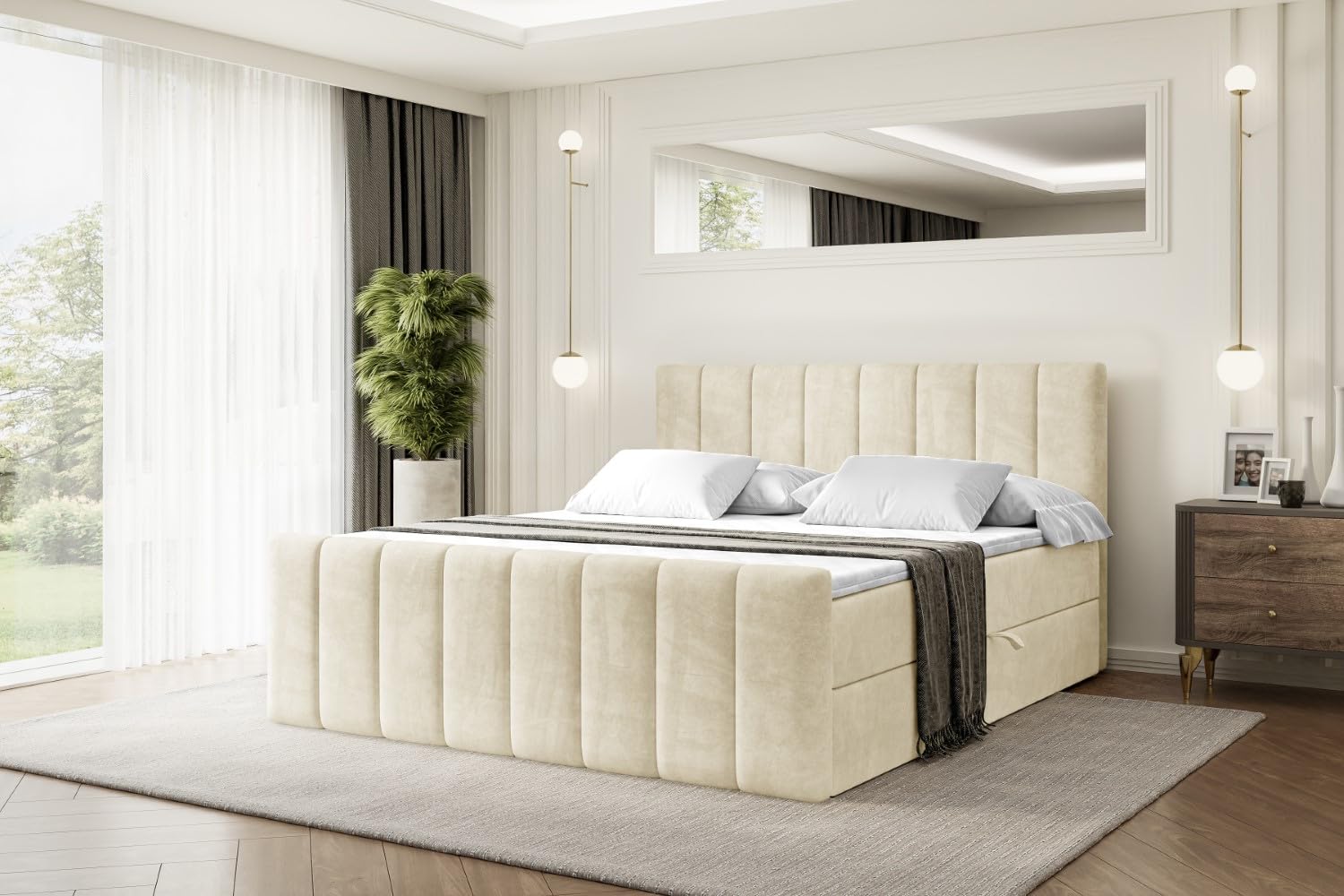 ALTDECOR Boxspringbett OTTA-Z mit Matratze und Lattenrost, 180x200 cm, Beige Monolith