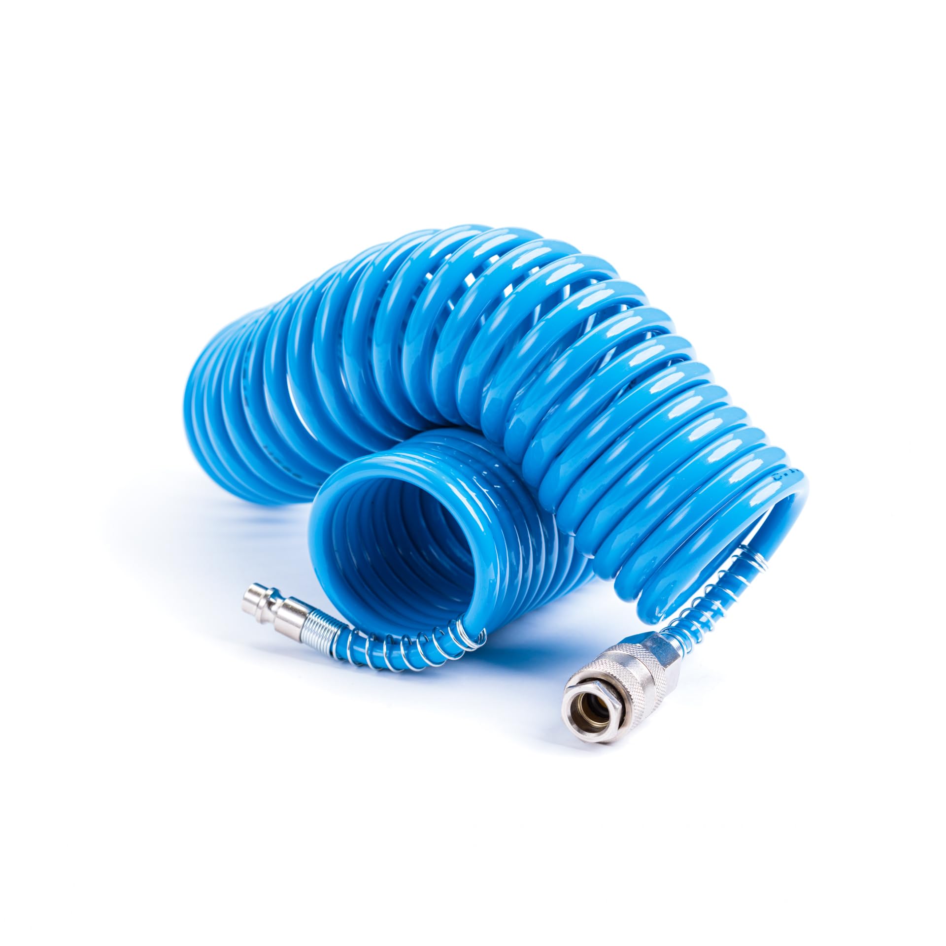 Tubo a spirale per aria compressa in PU poliuretano Ø 5,5 x 8 mm lunghezza 5 mt completo di raccordi ad attacco rapido universale. 100% Made in Italy