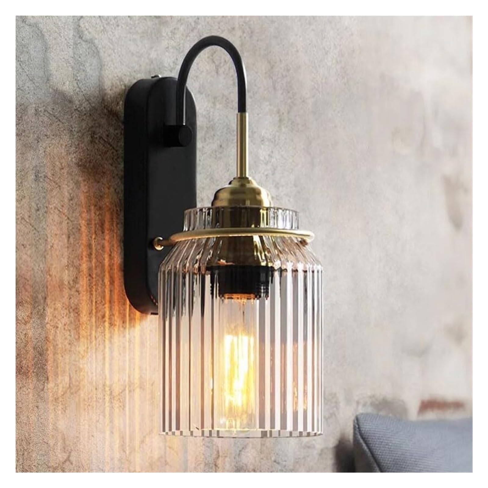 KHUKHU Vintage Wall Sconce with Clear Glass Shade, Modern Industrial Wall Light Fixture, Brass & Black Wall Lamp for Bedroom, Hallway, Bathroom Vanity, Indoor Light – E26 Base
