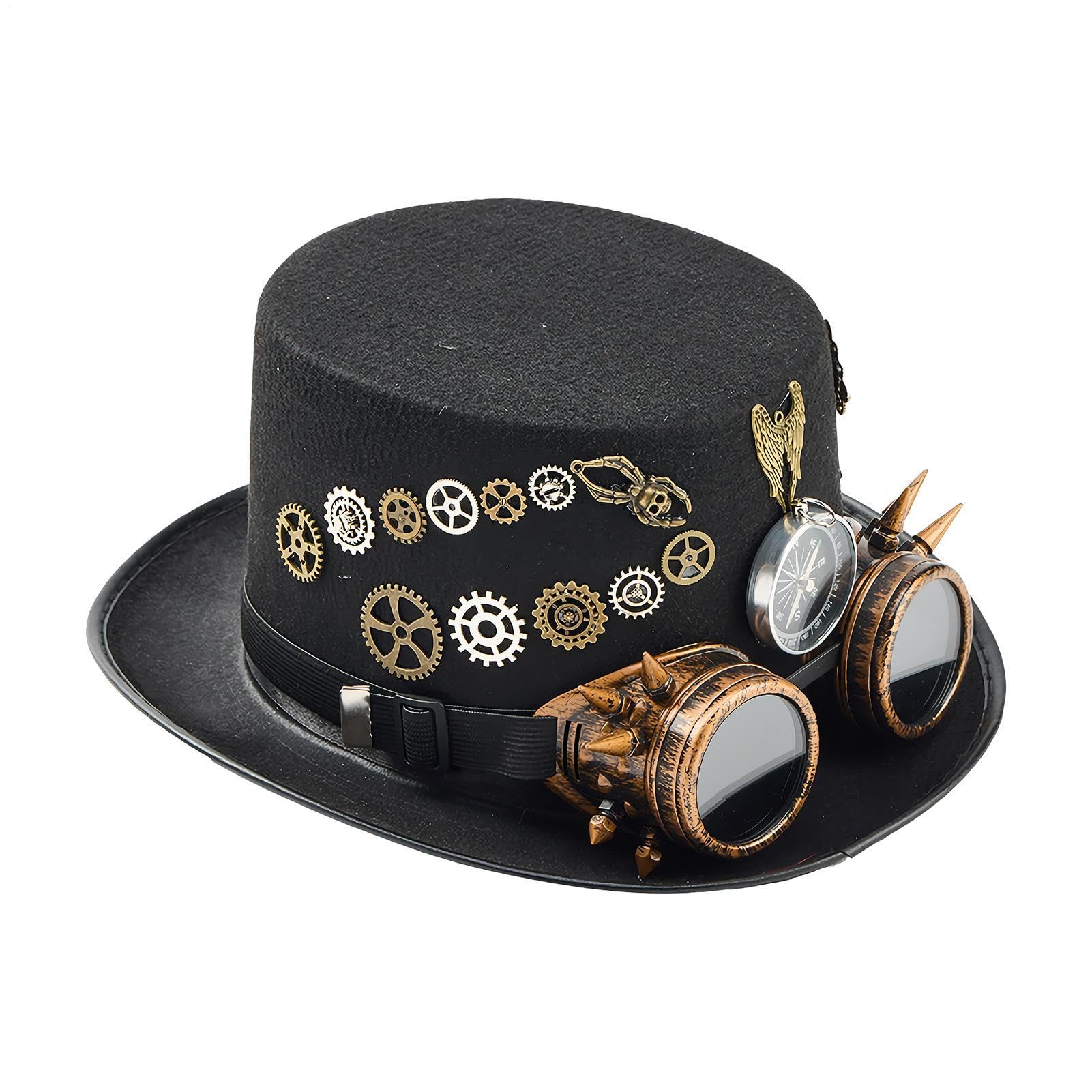 Sombrero Steampunk Tocado Gótico Portátil De Fieltro Unisex Con Gafas