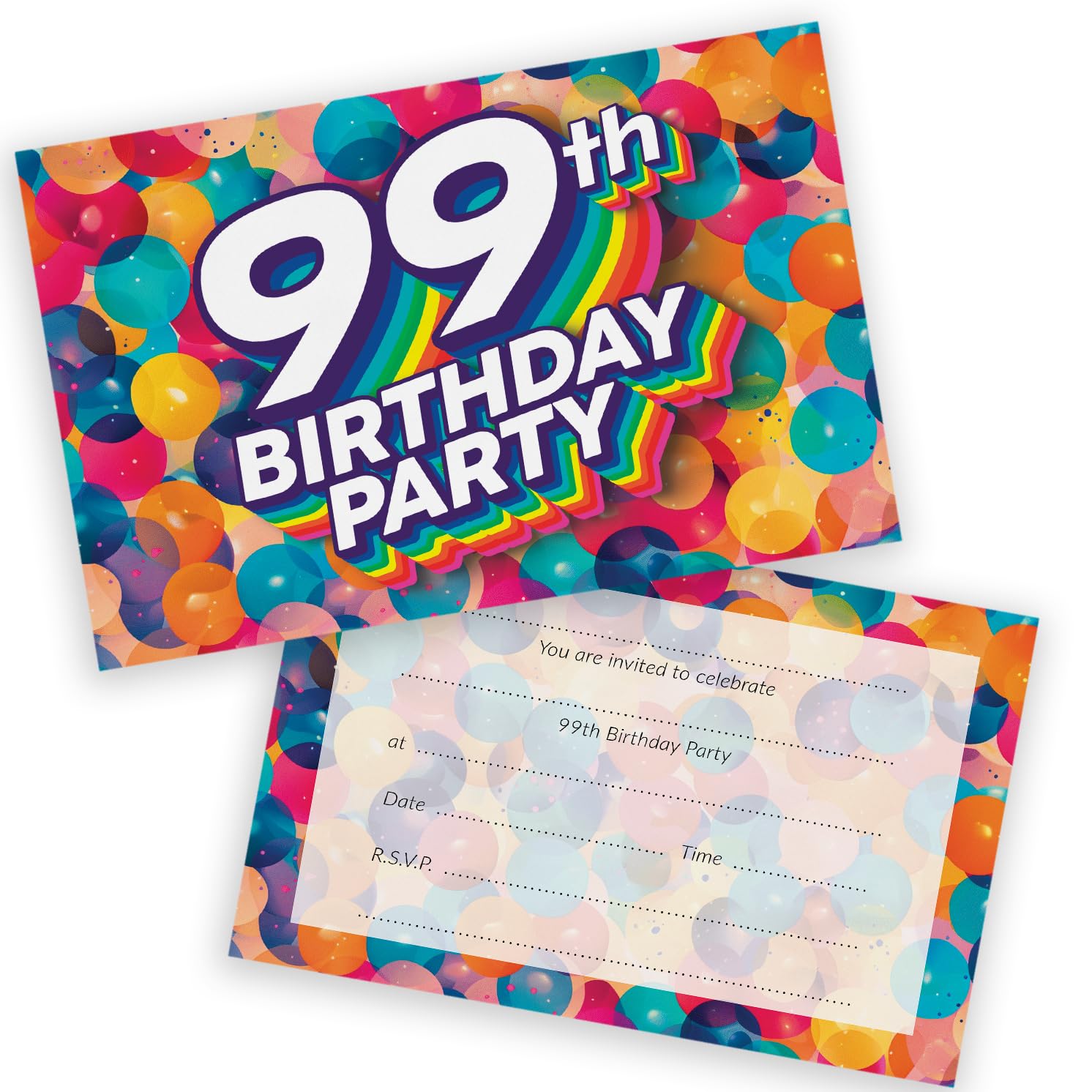 99th Birthday Party Invitations Men Women - Rainbow Balloons 20 Pack - Adults Birthday Invitations for Friends Family A6 Bday Party Invites Invitation Cards with Folding Envelopes