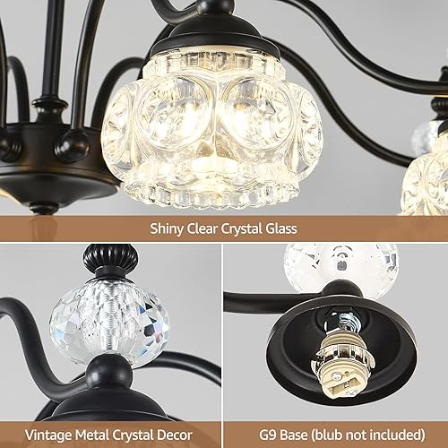 Miniatura 3 de Lámpara colgante de cristal vintage de 24 pulgadas, 5 luces, estilo victoriano, negro, moderno, para comedor, isla de cocina, sala de estar, baño,