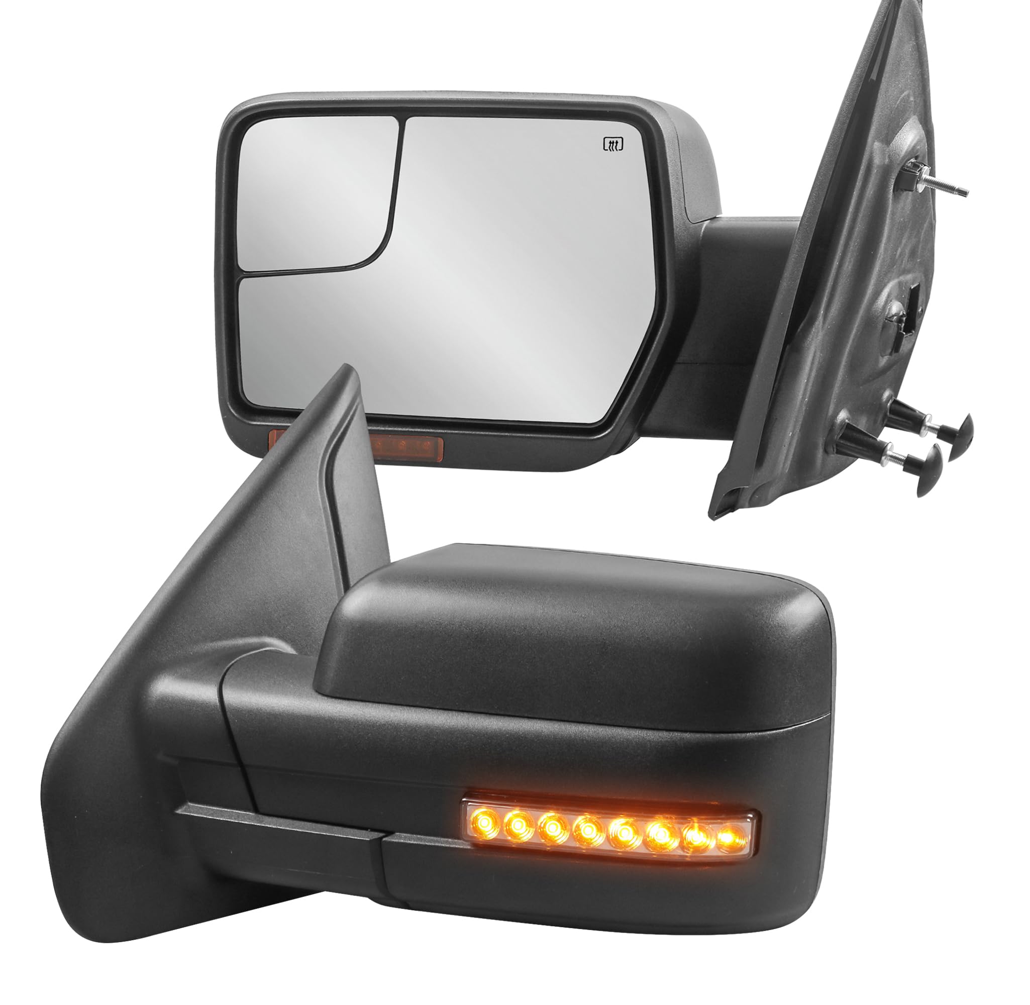 MOSTPLUS Towing Mirrors For Ford F250 F350 Super Duty (1999-2007) - Heated, Power Adjust, LED Turn Signal - Set Of 2