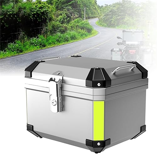 NYCDA Caja de cola de motocicleta, caja de aluminio resistente universal para motocicleta, almacenamiento de viaje con placa base de soporte, caja