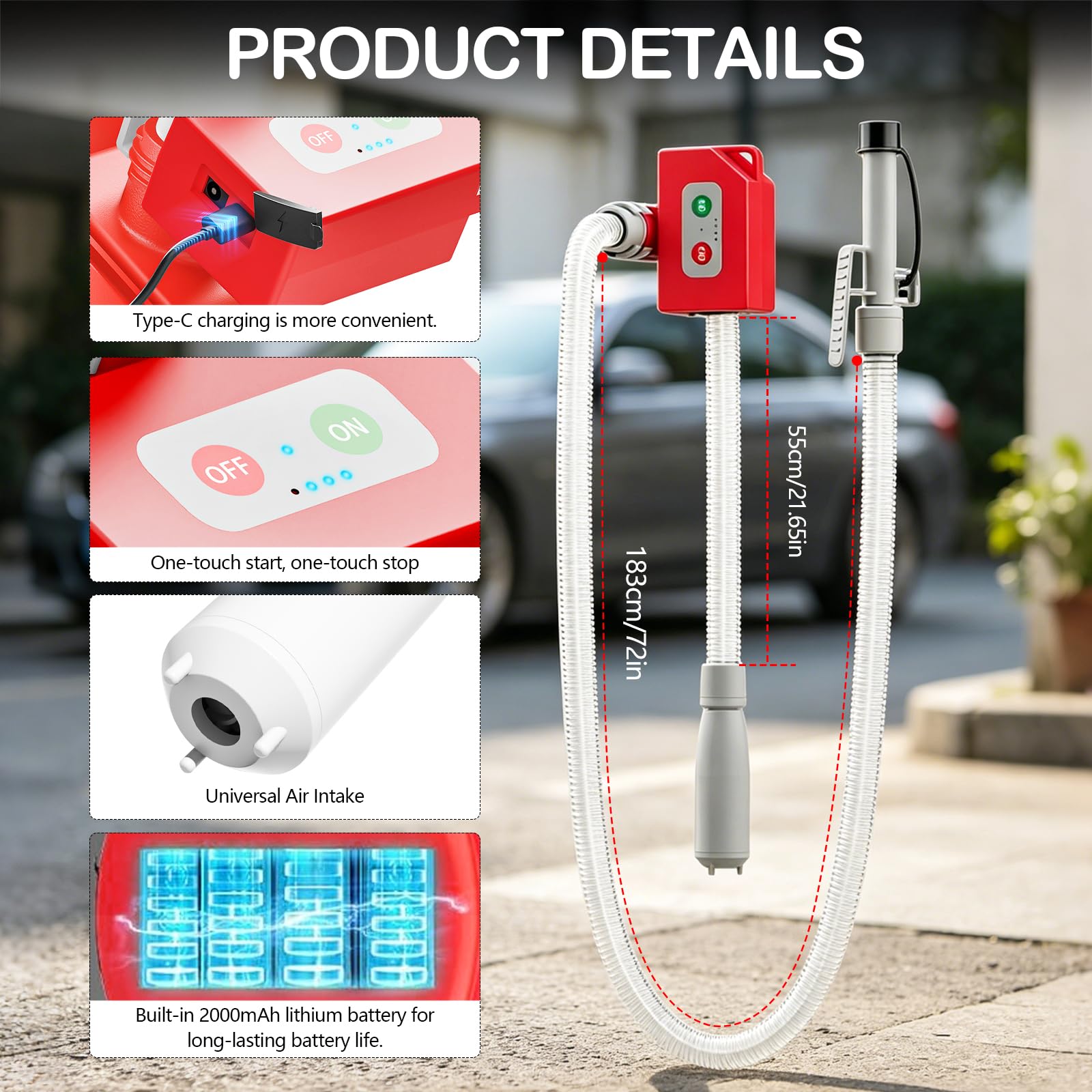 Pompe à carburant électrique, avec capteur d'arrêt automatique, 2,4 GPM, batterie rechargeable, moteur sans balais, inclut sac de rangement, compatible essence, kérosène, diesel et huiles légères