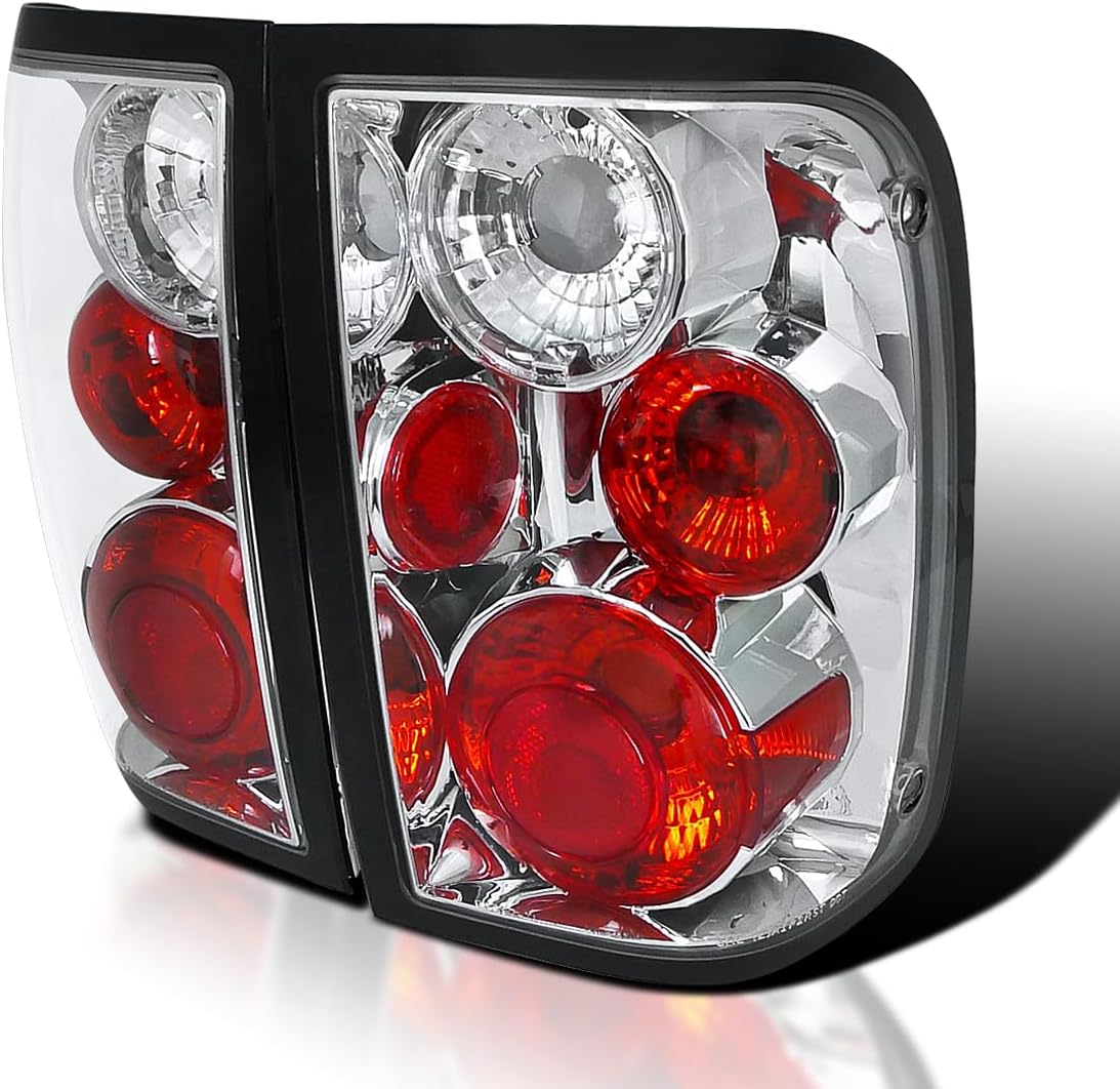 SPEC-D TUNING Chrome Housing Clear Lens Tail Lights Compatible with 2001-2005 Ford Ranger, Left + Right Pair Assembly