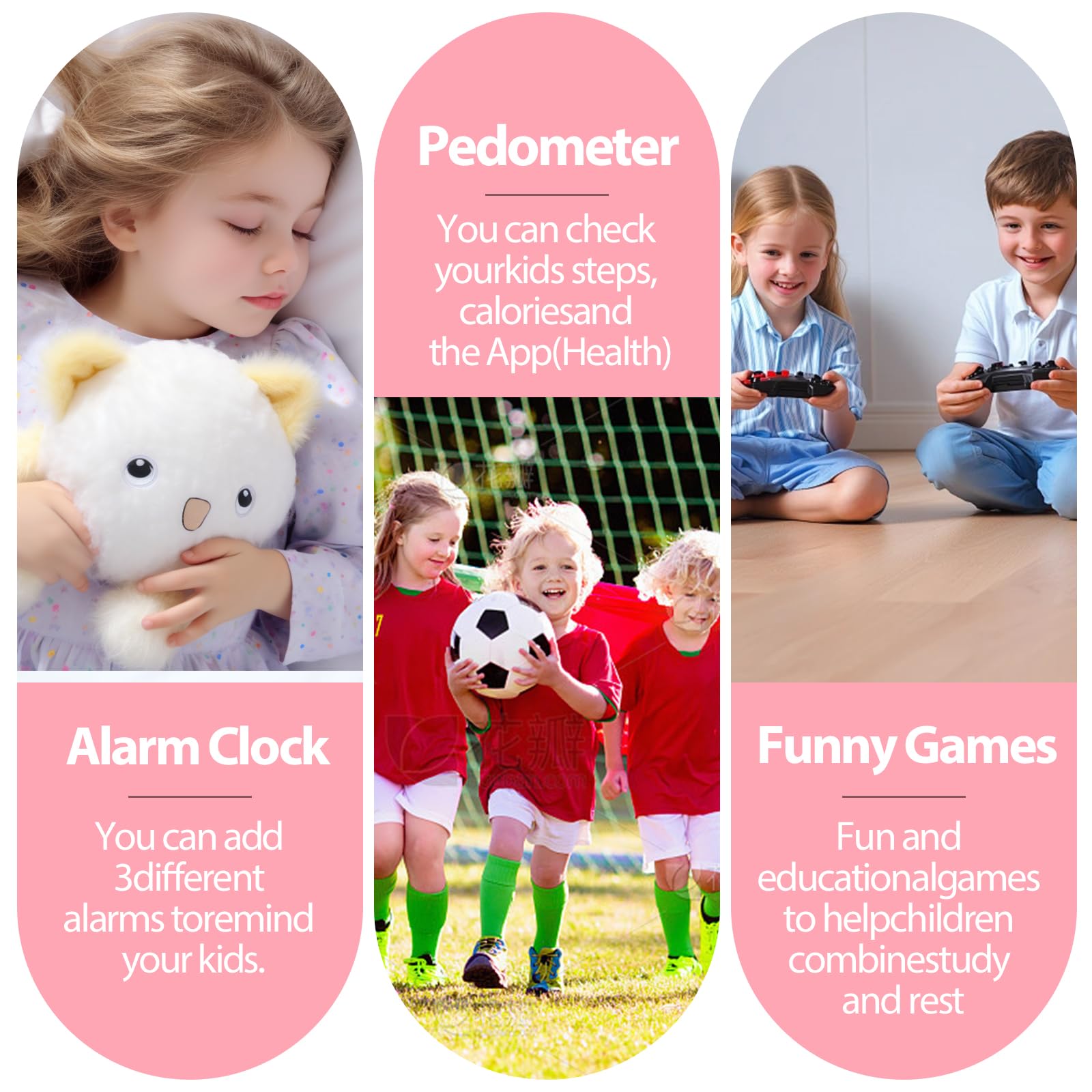 PTHTECHUS Smartwatch per Bambini, 4G Orologio GPS Bambini, Videochiamata e Telefono, WIFI/GPS/LBS Contapassi Ricevi SMS SOS Calcolatrice Timer Sveglia, Regali per Bambini Dai 4 Anni in Su, Rosascuro