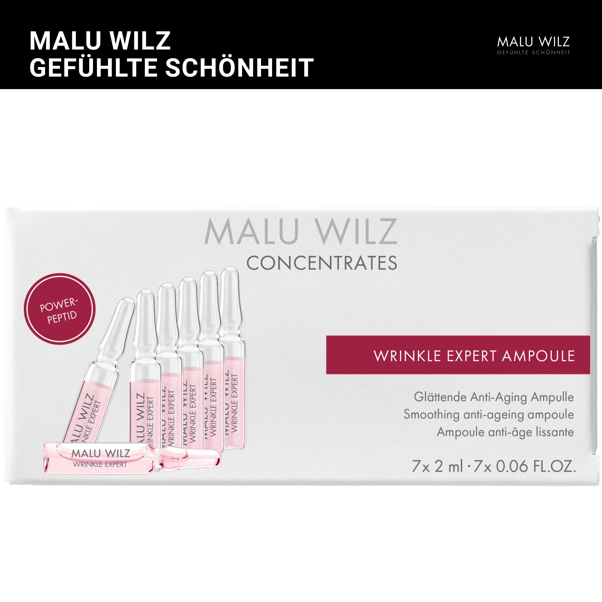 Malu Wilz Wrinkle Expert Ampoule Set 7x2ml, vegan - Ampullen Gesicht Pflegeformel gegen Fältchen & Linien - Anti Falten Gesichtspflege für glatte, straffe Haut