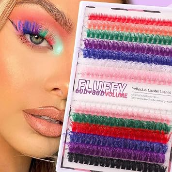 Uranian Colored Lashes Clusters Individual Lashes 280pcs DIY Eyelashes Extensions with Color 14mm 16mm D Curl Dramatic Cluster Lashes for Women