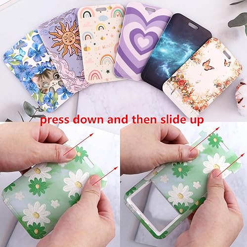 Miniatura 3 de Juanooo Soporte para tarjetas de identificación moradas con cordón y clip retráctil de carrete de insignia, lindo cordón para llaves para mujeres y