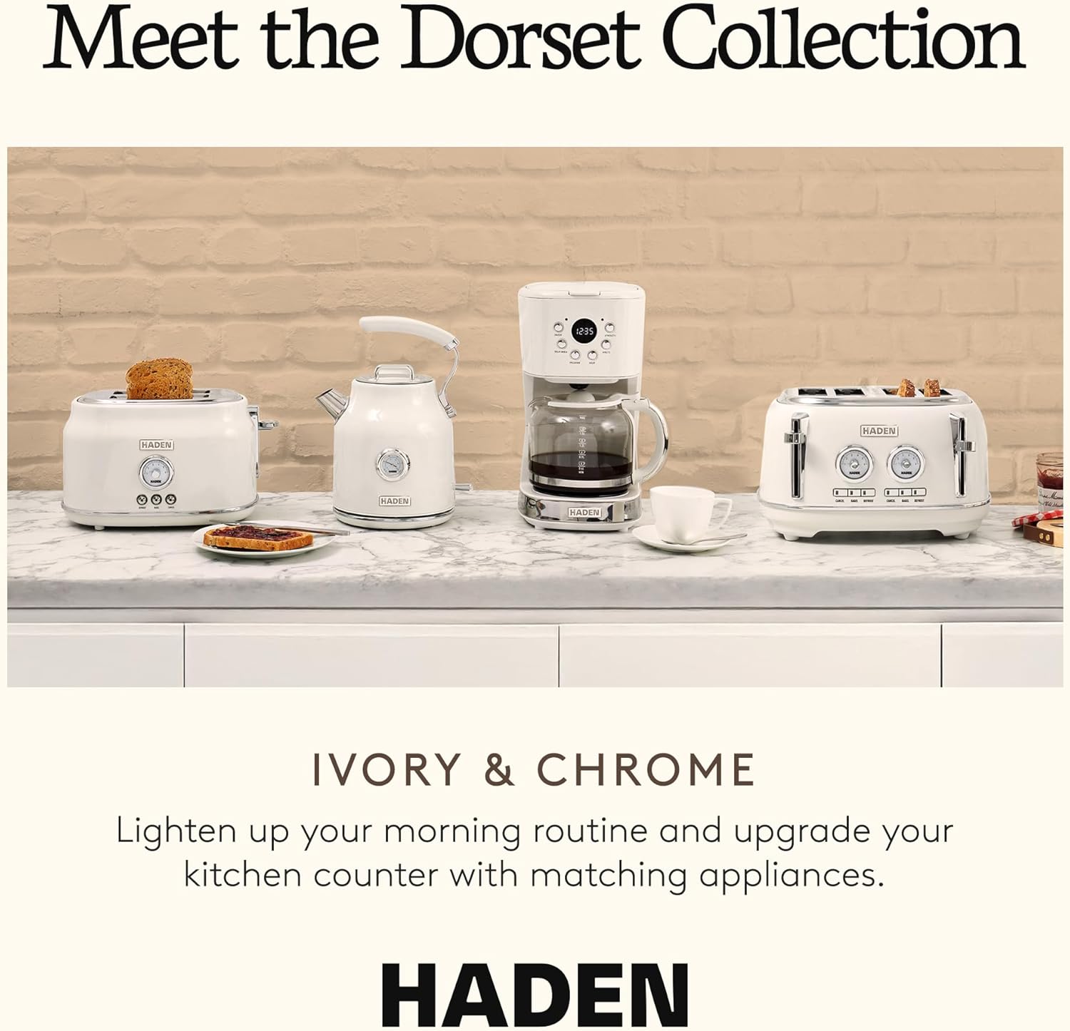 Haden Dorset 2 Slice Extra Wide Slot Toaster with Cool Touch Exterior, Removable Crumb Tray, and 6 Variable Browning Control, Ivory