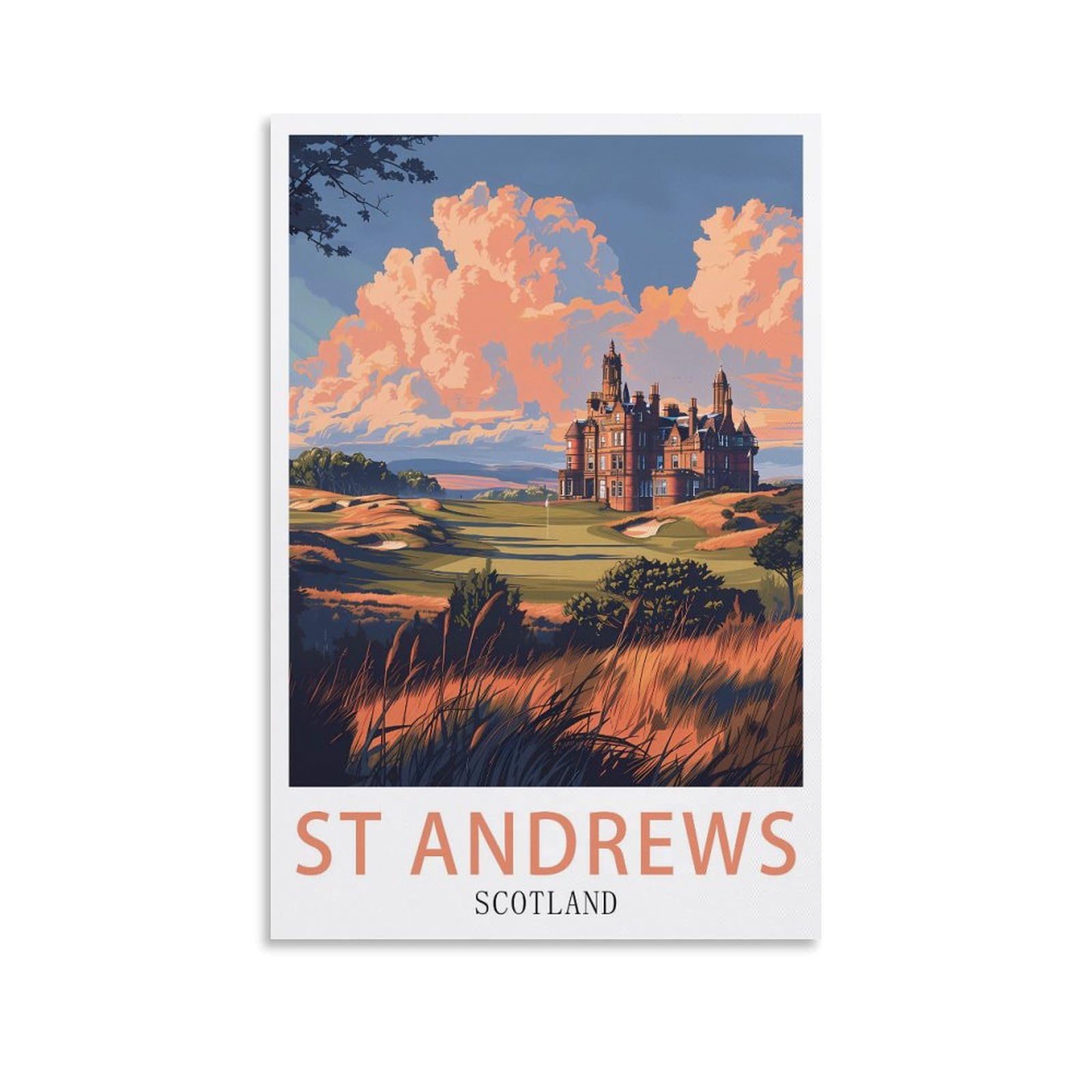 FUUDANG Scotland St Andrews Vintage Travel Poster 08x12inch(20x30cm) Canvas Art Poster And Wall Art Picture Print Modern Family Bedroom Decor Posters